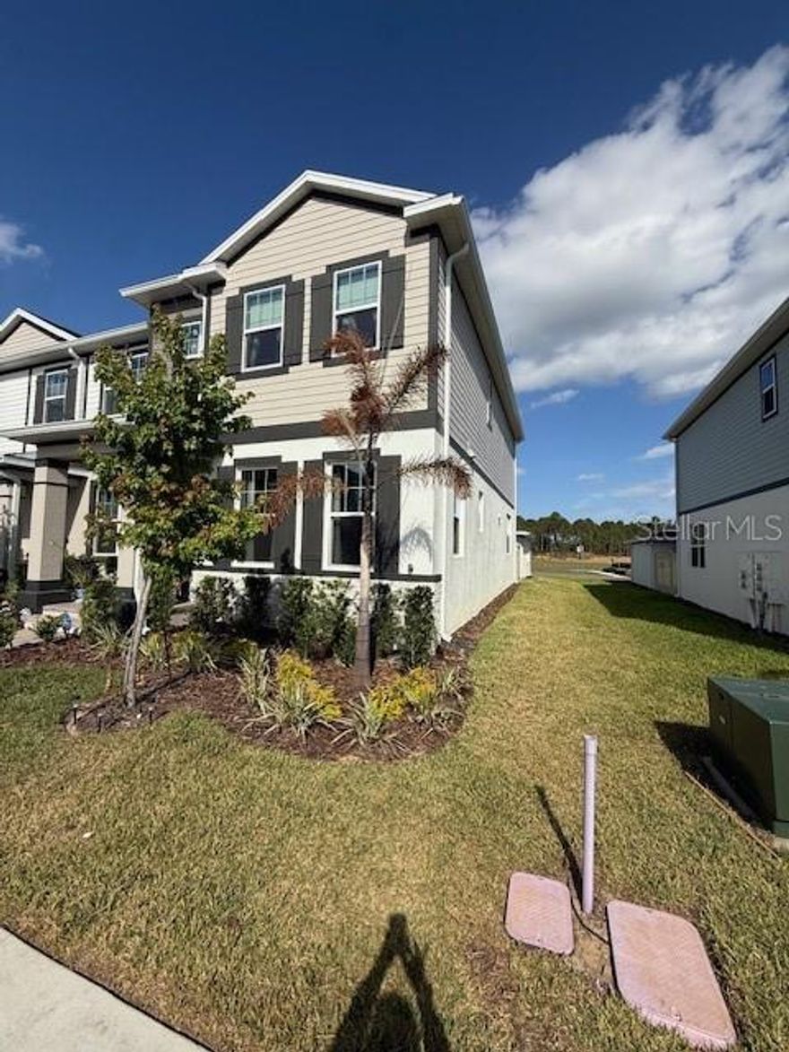 Gorgeous corner unit upgraded Townhome. 3 bedrooms- 2 full bathrooms- 1/2 1st floor bathroom. 1st floor has ceramic flooring- 2nd floor upgraded to vinyl waterproof laminated flooring. Located in the sought-after community Tribute at Ovation. Built in 2024 by M/I Homes and maintained by original owner. HOA - covered exterior maintenance. 2 cars garage with epoxy flooring and functional wooded shelfs.
Designer kitchen, Quartz countertop. Coffee station. GE appliances.Grassy side yard perfect for pets to play. Electric water heater. Large island with breakfast bar. A light filled den ideal for an office space. The Windham II unit showcases quality craftsmanship throughout. The open - concept layout creates a natural flow between living areas. Patio with paver flooring, gazebo ideal to entertaining guests and enjoy a BBQ weekend. Residents enjoy access to walking trails, Club House and pool perfect for enjoy a sunny day. The unit is being sold AS-IS.
Showings by appoitment only.