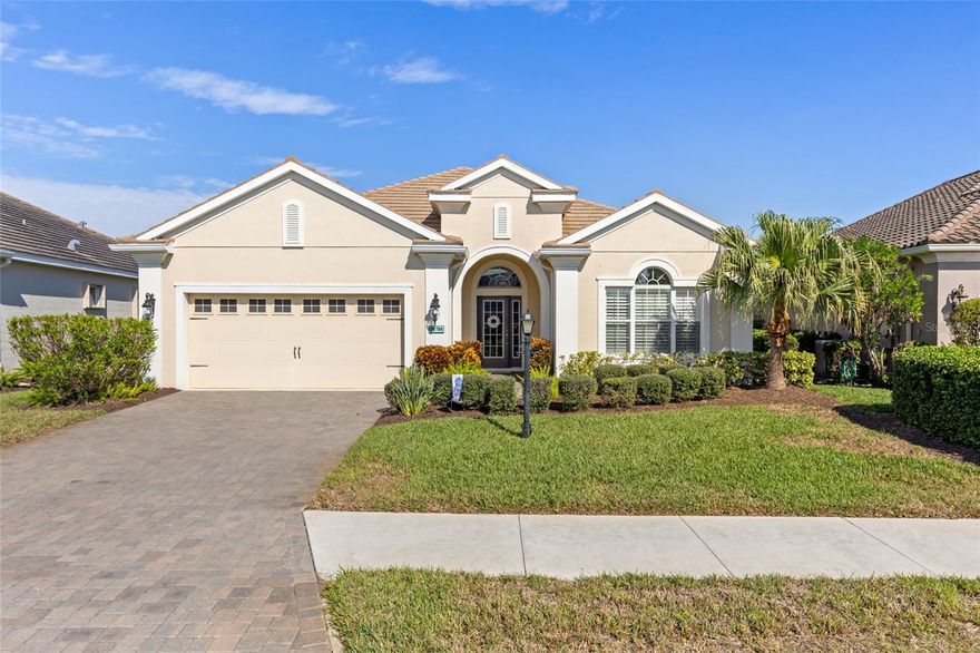 Situated in the desirable gated golf community of Boca Royale, this exceptional saltwater pool home is everything you need. This Eventide model has 2 bedrooms, 2 full baths with a versatile spacious den/office (or optional 3rd bedroom). The open floor plan is perfect for entertaining. The home has tasteful features that include plantation shutters, a sliding pocket door, and professional wall murals. Step outside to your private oasis—a heated saltwater pool with upgraded glass tile, resurfaced finish and newer heater, all overlooking a peaceful greenspace beyond the lanai. Storm screens on the front and back lanai, along with newly installed accordion storm shutters provide year-round protection and peace of mind. The spacious garage stands out with a 2-foot extension, epoxy flooring, utility sink, and a mini-split A/C unit, ideal for hobbies or extra workspace. A newer HVAC and water heater further enhance the home’s comfort and efficiency. Enjoy the convenience of a community pool and spa just a short walk away, perfect for socializing and relaxing. Boca Royale is a gated amenity rich community offering dining, fitness, golf, pickleball, tennis and resort style pools. Optional golf and racquet memberships are an additional fee. Minutes to beautiful Gulf beaches, shopping, and popular farmer’s market on Dearborn Street. Make this your new home today where luxury, comfort and nature come together in perfect harmony!