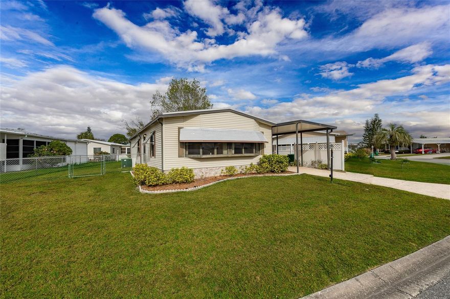 Located in Barefoot Bay, one of Florida's most prominent Mobile Communities, this home has 2 bedrooms, and 2 baths, with a screened porch, outside storage, and a utility room for a washer and dryer.  Enjoy your large master with an oversized closet.  Guestroom or office to work from home.  A fenced yard to entertain or for your furry friends.  Can you say AMENITIES!!!!  This community offers 3 pools, a clubhouse with a lounge, outside seating and a stage for live entertainment, a golf course, a shuffleboard court, a pickleball court and so much more. Don't miss out on this fun-filled lifestyle. Ask about CASH offer incentives!!!! ;Water: City