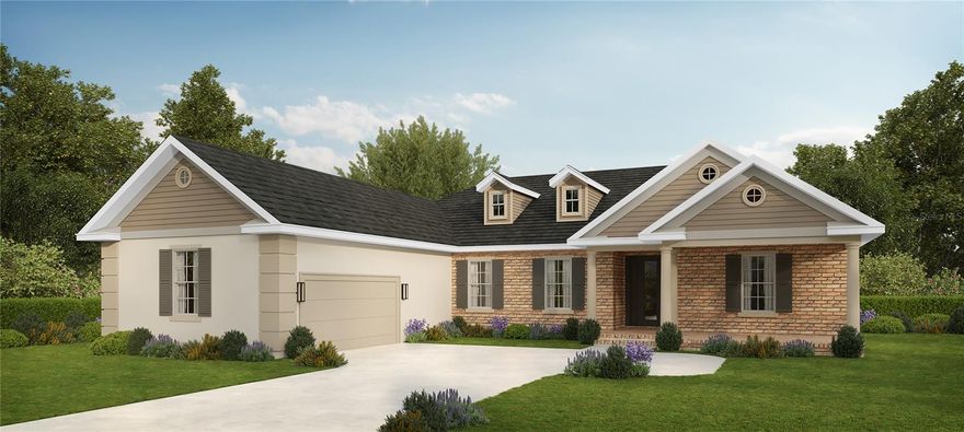 One or more photo(s) has been virtually staged. Under Construction. This luxurious new home, built by award-winning Spire Homes, a semi-custom builder, abounds with the highest level of interior appointments. It is located in the premier Pine Ridge equestrian community on a fabulous 1+ acre homesite.  The front exterior is architecturally stunning, offering a large covered porch that creates a warm and welcoming home ambiance. The front side-entry oversized garage complements the exterior design in both style and detail, along with ample additional storage. You will be amazed at the amount of detail that this home encompasses. At the entry foyer, you will notice not only a fabulous open, airy, and spacious floor plan but also a lovely sense of arrival. This home features a chef's delight kitchen with a massive island that opens to the great room, providing ease of entertaining. The high-end quartz countertops and soft-close cabinetry help make this a dream home. An unbelievable 13-foot-long butler's walk-through pantry, complete with shelving and cabinets, makes this plan unparalleled in both design and functionality. You will love the 8' doors throughout and designer 5.25" baseboards along with wood decorator window sills. The owner's suite is truly impressive, featuring a gorgeous master en-suite bathroom and a spacious walk-in closet. One of the secondary bedrooms is a true en-suite with a dedicated full bath. The LVP flooring offers a lifetime warranty in the main areas. The 35-foot-long covered lanai is a masterpiece of outdoor living and tranquility. Pine Ridge Community is the largest equestrian community in Citrus County and the Community Center has tennis and pickleball courts and other activities for your enjoyment. The close proximity to new shopping, dining, health care including the renowned Tampa General Hospital facilities, and access to the Suncoast Parkway is not only wonderful but makes the drive to Tampa seamless. The quaint towns of Crystal River and Homosassa are a short drive away, and both are fantastic for water and outdoor enthusiasts. You will enjoy fishing, kayaking, boating, manatee watching and outdoor waterside dining at many venues. For biking enthusiasts, the Withlacoochee State Trail has 47 miles of paved rail-trails. Don't miss this prime opportunity to own this beautiful home on a one acre homesite with a full builder warranty, 1% credit towards closing costs offered through the builder's preferred lender and a HOA fee of only $95 per year. Florida lifestyle living at its finest.