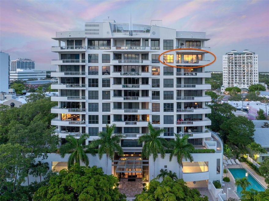 Nestled in an unparalleled location on Palm Avenue in Downtown Sarasota, this rarely available, spectacular 3 bedroom, 3.5 bath, 2975 sf residence offers sweeping views of Sarasota Bay in the coveted Savoy on Palm with only 24 exclusive units. This 10th floor condominium has undergone a remarkable renovation with every detail meticulously designed, crafted and executed. The luxurious tone begins with the custom 8' stainless steel and glass inlay doors in the private entry foyer, white marble floors, silver metallic cabinetry and trim, and chic dark green marble feature walls. The living room with beautiful electric fireplace and adjacent large dining room feature designer lighting and boast glorious natural light and incredible water views through floor to ceiling impact sliding doors. Enjoy a beverage on the sprawling wrap around terrace or relax and watch the sunset as the balmy breezes envelop the space. The state-of-the-art kitchen features chic white metallic Poggenpohl cabinetry, white Seaglass countertops/island, hand-crafted and stylish La Cornue gas range, Subzero refrigerator, Wolf stainless hood, Bosch dishwasher, under counter beverage refrigerator, custom glass front built-ins with 8' lighted glass-inlay doors clad in stainless steel, and classic white subway tile backsplash in a herringbone pattern. A well-appointed and renovated powder room is located just off the entertaining spaces. The primary bedroom and luxe bathroom, a restful retreat with fantastic Bay views and private terrace access, has been completely renovated. Marble, glass, tile and timeless stainless fixtures elicit a refined yet peaceful feel. Notable features include glass and tile surround shower with rain head, free standing soaking tub, marble countertops with dual sinks, and 2 walk-in closets. The guest bedrooms, one with Murphy bed and wood built-ins, have renovated en-suite baths with fully updated amenities including Taj Mahal Quartzite and sea glass counters, high seat Kohler commodes, glass sink, shower niches, and Riobel shower handles. Custom closets offer plenty of storage space. The laundry room has been revamped with Maytag commercial washer/dryer, utility sink, cabinets, and granite countertop/backsplash. The furnishings and appointments include museum-quality, antique and mid-century pieces. Further enhancing the stylish decor are 7 stainless and glass inlay soft-close pocket doors, new Restoration Hardware Ralph Lauren Collection lighting, 9-foot ceilings and 8' doors exclusive to the 10th floor and penthouse levels, and electric window treatments. The residence is equipped with 2 AC zones with UV lights, ensuring comfort and efficiency. The private 2-car oversized garage with custom storage and epoxy floor is a rare amenity in this Downtown setting. The Savoy on Palm offers a private boutique setting for the ultimate in stylish city living. Residents enjoy concierge service, on-site manager, a tropical poolside oasis with 60' pool/spa, fitness center with massage room, social room with catering kitchen, guest suite, air-conditioned storage, fenced dog walk, and rooftop sunset terrace. Sarasota is renowned as the cultural capital of Florida, with its pristine powder soft beaches, restaurants, shops, marinas, golf courses, and sporting events. This property epitomizes luxury living in Sarasota, offering both elegance and functionality in a coveted waterfront setting.