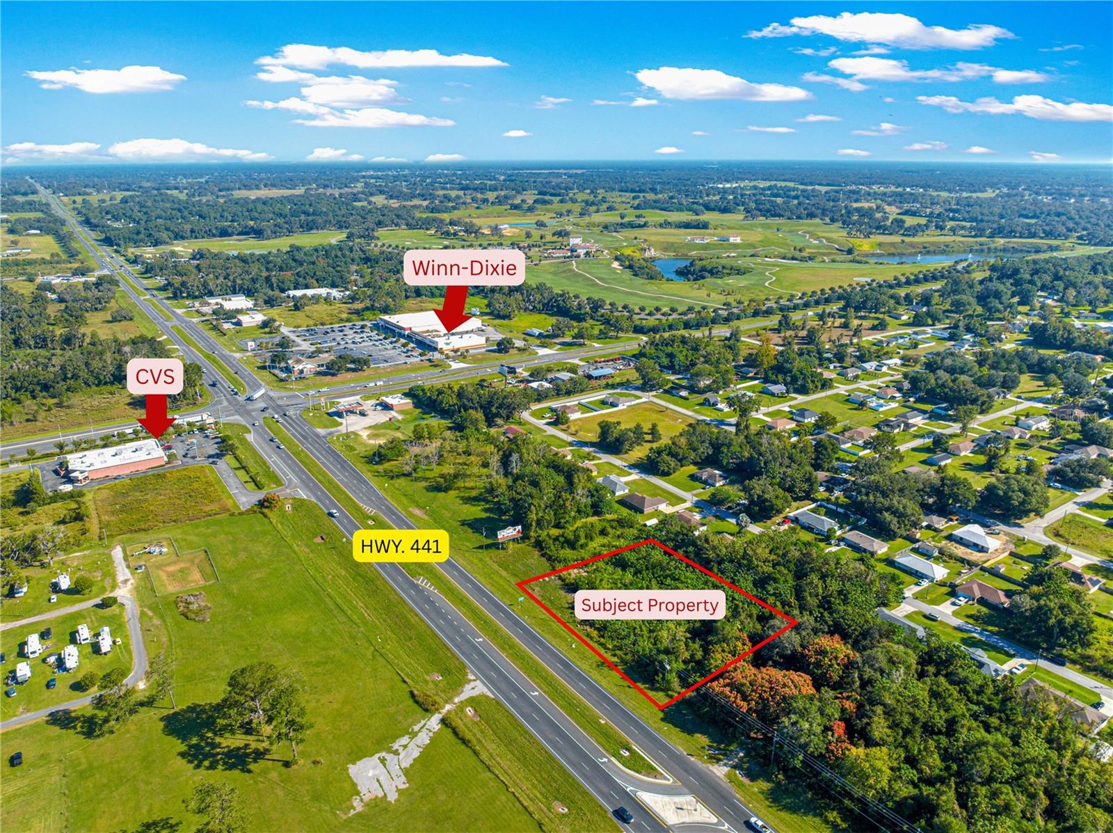 1.23-Acre Commercial Lot with 240’ Hwy 441 Frontage – B-2 Zoning. Community Business with many uses allowed IE: Retail, catering, office, bar, hotel, rental store, repair shop, equipment sales, and more see attached list.  Strategically located in Ocala, this 1.23-acre vacant lot offers 240 feet of prime frontage on U.S. Highway 441, just south of HWY 326, providing exceptional visibility and access in a high-traffic corridor. Just a few miles to The World Equestrian Center, and neighbors include, Winn Dixie, CVS and John Deere.  With its central location and direct highway exposure, the property is perfectly positioned to serve both local residents and regional travelers. Easy access to I75 and HW Y301 to anywhere in North Central FL.  Whether you're an investor, developer, or business owner, this property offers the flexibility and location to bring your vision to life.