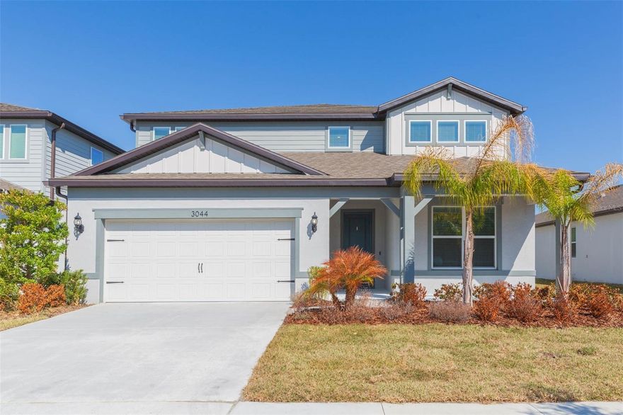 Welcome to Valri Forest, a boutique community built by Pulte Homes. This popular "Yellowstone" floor plan will exceed your expectations, boasting 5 bedrooms + office, 4.5 baths, a tandem 3-car garage, and NO rear neighbors, providing extra privacy. The split bedroom floorplan is ideal for multi-generational living or guests as there is a 1st-floor bedroom with an ensuite and walk-in closet. The double door entry to the office makes it the perfect place to work from home and the open layout between the kitchen, living room, and dining area is made for everyday living. The kitchen showcases quartz countertops with complementary 3"x11" tiled backsplash, large center island, walk-in pantry, and stainless steel appliances. From both the kitchen and living room, upgraded pocket sliding glass doors lead out onto the covered lanai. A conveniently located half bath completes the main level. Upstairs opens to an oversized bonus room which is a great flex space. The primary retreat has a large walk-in closet, separate linen closet and ensuite with dual vanity sinks and walk-in shower with built-in bench seating. Bedrooms 3 and 4 share a full bath while bedroom 5 has its own ensuite. All bathrooms throughout have matching cabinetry and quartz countertops for a clean and cohesive look. There is no lack of storage as 4 of the 5 bedrooms have walk-in closets, 
there is under-staircase storage space, and an additional 10’-6” x 18’-0” in the garage (if not using for extra parking). Upgrades include blinds throughout, epoxy garage flooring, LED downlights, upgraded door hardware, 21”x21” floor tile in the main living areas, baths, and laundry room, and stain-resistant carpet in the bedrooms/bonus room, and a Smart Home technology package with a video doorbell. Enjoy no CDD and low monthly HOA fees that include internet and cable!