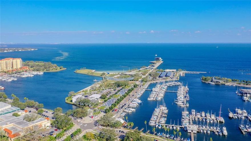 This luxurious 14th floor condo, boasting 3 bedrooms, 3-1/2 bathrooms and a den, offers breathtaking views of Tampa Bay and the Marinas. The highly desirable location is complemented by a long open balcony overlooking the pool area, complete with all bedroom, living room and dining room furniture, as well as all TVs, making it truly turn-key ready. The main open corner balcony faces East, providing abundant natural light and stunning Gulf views to the West. The condo features high-end upgrades, such as full-height windows and sliding doors that open to your 3 private terraces, allowing you to fully appreciate the wonderful Florida indoor/outdoor living. The beautiful Porcelain flooring throughout, contemporary European finishes, designer lighting, and electric blinds in every bedroom, den, and living room are sure to impress. The open concept kitchen features all Jenn Air stainless steel appliances, a wine refrigerator, and custom backsplash. Included with the condo are your own climate-controlled storage unit and 2 assigned parking spaces in the covered parking garage. The entrance to the garage and elevators is by key card access. The property management team offers a beautiful lobby area with Concierge service, 24-hour staff, and security. This condo offers many amenities, including a 75' lap pool, spa, fire pits, outdoor kitchen, cabanas, fitness and yoga center, game room, social room, and club room (40,000sf of amenities). You are within just steps distance of restaurants, a movie theatre, the famous St. Pete Pier, several marinas, The Dali Museum, the annual Firestone Grand Prix, the Museum of Fine Arts St. Pete, hotels including The Vinoy, and over 6 parks where events are held throughout the year. This is the perfect opportunity to own an exceptional condo in an unbeatable location.