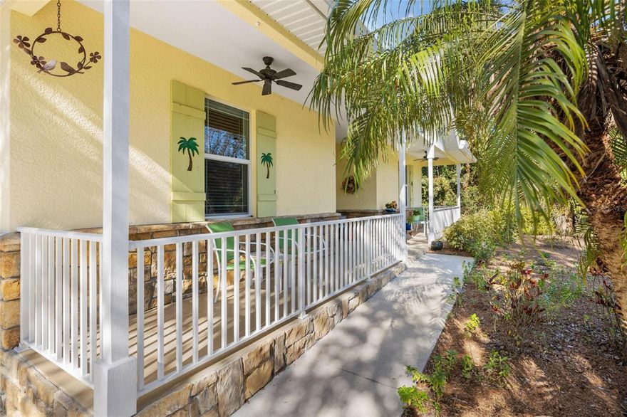 Welcome to The PALM House, a beautifully crafted residence originally built with exceptional attention to detail by a
collaboration of top local professionals. Designed for quality, efficiency, and peace of mind, this home is not located in a
flood zone and has been carefully maintained with smart upgrades—including a new AC system installed in 2023. The
property showcases natural Florida landscaping, highlighted by a vibrant butterfly garden that attracts native species
and adds year-round color and charm. This low-maintenance, eco-friendly outdoor setting beautifully complements the
home’s inviting front and back porches. A charming paver walkway leads to a custom Adirondack swing—an ideal spot
to relax and enjoy the peaceful surroundings. Inside, you’ll find timeless features such as high-quality granite counters,
solid-wood cabinetry, top-end appliances, double-pane hurricane-rated windows, soaring ceilings, and a smart split
floor plan that maximizes comfort and privacy. Constructed with concrete block exterior walls and engineered to 160
MPH wind resistance, this home exceeds typical building standards and offers long-term durability and energy
efficiency. The PALM House blends craftsmanship, character, and modern updates into a home that’s move-in ready for
its next owner. Come see why this standout property continues to shine