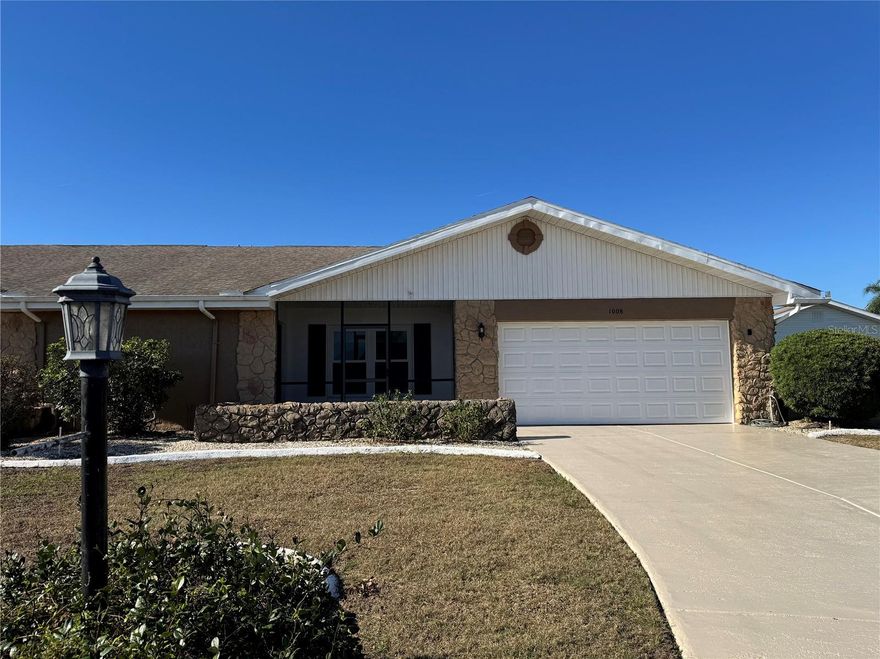 This beautifully maintained and recently updated home offers comfort, style, and peace of mind. Recent upgrades include luxury vinyl plank flooring in bedrooms and living space, NEW INTERIOR PAINT, NEW EXTERIOR PAINT, and NEW WASHER DRYER. The home features HURRICANE-IMPACT WINDOWS throughout, with the exception of the slider and bathroom windows. HVAC system is approximately 9 years old, and the roof is 10 years old, NEW WATER HEATER. Store your gulf cart in the spacious FRESHLY PAINTED TWO CAR GARAGE with lots of shelves for storage. Enjoy the sunset from the EXTRA LARGE LANAI and enjoy being pampered by the exceptional amenities available in the community. Enjoy low-maintenance living with HOA-provided lawn care and irrigation. Located in the highly desirable Sun City Center, this vibrant community offers an unmatched lifestyle with amenities across three campuses: Central, South, and West. Residents enjoy: Indoor and outdoor pools, A large, fully equipped fitness center, Clubs of every kind, 10 tennis courts, 8 pickleball courts, 3 lawn bowling greens, Shaded horseshoe pits, Volleyball courts, Dog parks, and Billiards room. Additional facilities include large and small event spaces for dances, meetings, theater productions, card games, and community gatherings, along with a computer lab and numerous activity rooms. The campuses provide dedicated, high-quality spaces for community associations, clubs, shows, homeowner associations, and residents. Experience the perfect blend of an updated home and an active, resort-style lifestyle. GULF CART FRIENDLY Community, ride to the bank, Publix, shopping and restaurants. 30 minutes to Tampa, 20 minutes to Sarasota and 40 minutes to the Beach. Must see!!