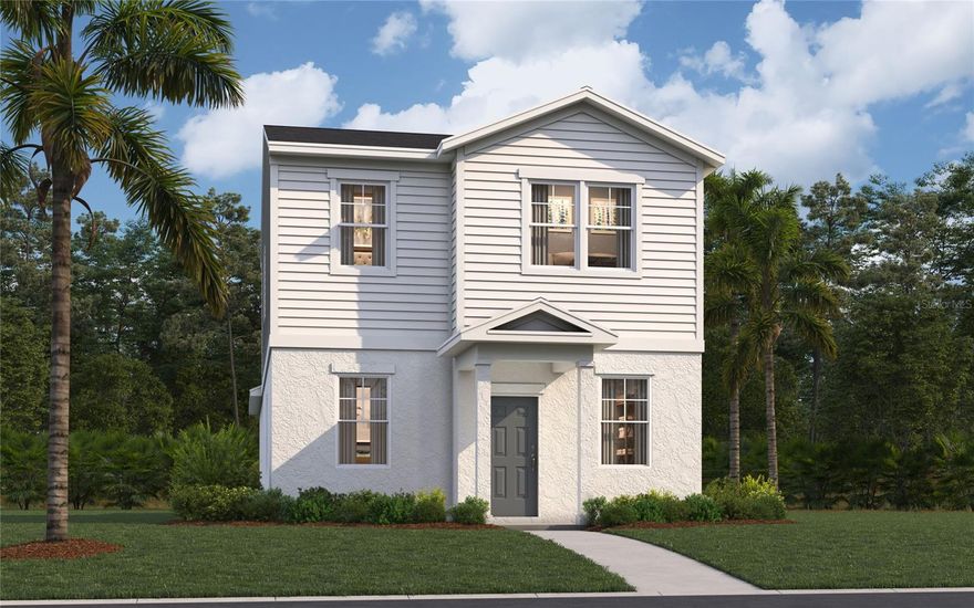 One or more photo(s) has been virtually staged. Under Construction. This new neighborhood is situated in the amenity-rich community of Avalon Park Wesley Chapel, which offers the perfect blend of modern convenience, small-town charm, and thoughtfully planned design. Located in the heart of Wesley Chapel, one of Tampa’s most sought-after suburbs, this well-established master-planned community spans over 1,600 acres and is designed to provide residents with an exceptional quality of life. With quick access to 54, I-75, and SR 301, commuting to employment hubs and area attractions is simple and convenient. The community is situated adjacent to a future Town Center and includes neighborhood parks, and multiple community amenities such as pools, cabanas, tot lots, and a 2-acre amphitheater park—ensuring there’s always something to do just steps from home. From the walkable layout and resort-style amenities to its prime location and attainable home prices, Avalon Park Wesley Chapel is a vibrant place to live, work, and play.
The Mae, a brand-new 2-level single-family home design with a clever open-concept layout, a rear 2-car garage, and energy-efficient features is ideal for both hosting and unwinding. On the first floor is a roomy kitchen with a pantry for added storage, a dining area, a great room, and a powder room. Upstairs, discover a primary suite with a walk-in closet and a double vanity bath, along with a conveniently located laundry room to spare you from lugging clothes up and down the stairs. Utilize the two extra bedrooms upstairs for family or guests. *Photos are from a similar home.