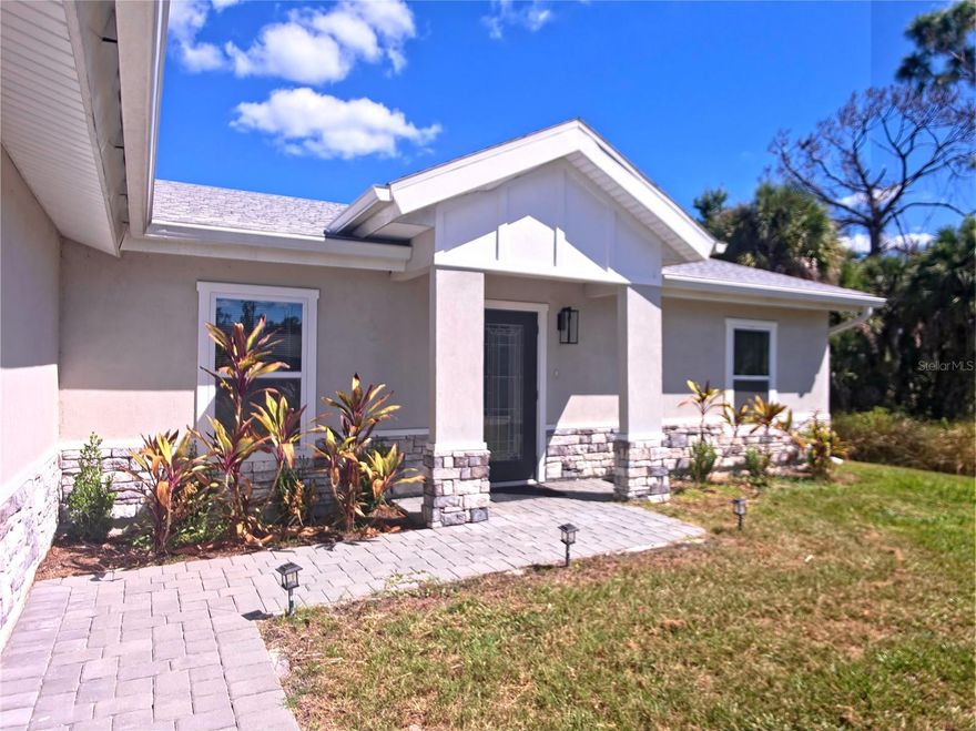 Like New Hom - 2024 build. This thoughtfully designed 3-bed+office /2-bath/2 car garage home offers a rare combination of modern comfort, sustainability, and strength. An open layout connects the kitchen, dining, and living spaces, creating a bright, spacious atmosphere ideal for both everyday life and entertaining.
The interior features quartz countertops, luxury vinyl plank flooring throughout, and energy-efficient stainless-steel appliances. Every detail of this home reflects a commitment to quality and low-maintenance living.
Built with structural insulated panels (SIPs) — an advanced system known for its superior insulation, durability, and resistance to wind, fire, mold, and termites — this home is engineered to last. It also includes Energy Star-rated HVAC, impact-resistant windows, and a 50-gallon hybrid electric water heater, ensuring maximum efficiency.
The solar panels are leased and pre-paid for 25 years, providing exceptional long-term energy savings and lower monthly utility costs.
Step outside to enjoy the newly finished patio area, perfect for outdoor gatherings or quiet evenings surrounded by nature. The home backs up to a wide greenbelt, offering additional privacy and a peaceful view.
Exterior updates include new lighting fixtures on the garage, front façade, backyard adding both curb appeal and functionality by softly illuminating the front porch and entryway after sunset.
Move-in ready and designed for effortless, sustainable living, this home blends modern design with energy efficiency at every level. No HOA, no Lease Restriction, no Pet Restriction!