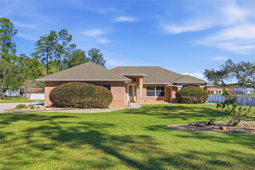 BACK ON THE MARKET DUE TO BUYERS FINANCING FALLING THROUGH! — no fault of the seller or property! Inspections had already been completed, VA appraisal completed, and the property appraised successfully, making this a fantastic opportunity for buyers looking for a smoother and faster transaction. Situated on approximately 1 acre, this beautiful 4-bedroom, 3-bathroom home offers the perfect combination of space, privacy, and Florida living. Featuring a desirable split floor plan with two en-suites, this layout is ideal for multigenerational living, guests, or added privacy and comfort. The spacious kitchen features solid wood cabinetry, granite countertops, and plenty of room for entertaining and everyday living. Inside, you'll find generous living spaces filled with natural light and a welcoming layout designed for both relaxation and functionality. Step outside to your own private retreat with a beautiful sparkling pool and plenty of outdoor space for entertaining, relaxing, boats, RVs, or additional toys. Homes offering acreage, a pool, and this much flexibility are hard to find.
Conveniently located near shopping, dining, schools, and major roadways while still offering a peaceful setting. Don’t miss your second chance to own this incredible property before it’s gone again! All measurements and information are deemed reliable but should be independently verified by buyer.