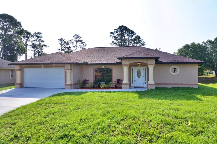 Under Construction. ***BRAND NEW POOL HOME ON FRESHWATER CANAL*** estimated completion date for house December 31st and pool will be completed after house is done. Featuring TWO Master Suites! As you walk through the front door you are greeted with a large open living area and vaulted ceilings. Light pours in through the pocket sliding door that leads out to the private pool and freshly landscaped yard overlooking a Freshwater Canal. Enjoy an elevated kitchen design featuring granite countertops, wood cabinets with soft close drawers, stainless steel appliances, and pantry closet and impact windows and sliders. With plenty of room to spread out in this split-floor plan, your family and visitors will enjoy the tile that flows throughout the living area and all wet areas of the home as well as the warmth of carpeted bedrooms. Each master suite offers a generous footprint and plenty of storage space with his & hers walk-in closets. The spaciousness continues into each master bathroom which offers double sinks, oversized walk-in tiled showers, ample lighting and linen closets. Granite countertops and wood cabinets with soft close drawers are provided in each of the three full bathrooms. The third bathroom acts as a pool bath and the third bedroom offers even more space to help you call this house your home! Enjoy peace of mind with a 2-10 New Construction Home Warranty included in the sale of this brand new home. This home won't last long... Schedule your showing today! The pics are from the same builder and floor plan but reversed of a previous completed house. The pictures from the previous build may have different design, fixtures and color and flooring choicesTaxes reflect the land only.