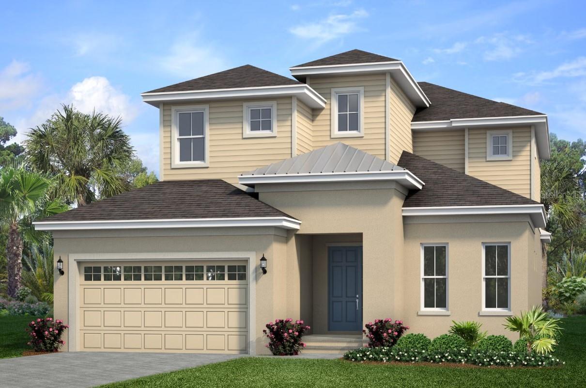 Under Construction. Our stunning Sanibel floor plan boasts 4 bedrooms, 3 and a half baths, a spacious lanai with gas pre-plumb for outdoor grilling. Initially you are greeted with a spectacular two-story entrance along side a welcoming space for office or den. The open concept with high ceilings creates an inviting space for relaxing and entertaining alike. The spacious primary suite is conveniently situated on the first floor, while the dramatic second floor opens to a 15' x 22' loft and the remaining 3 bedrooms, including one with an en suite. This Sanibel is exquisitely designed with Timberlake's Sonoma cabinet in Painted Harbor, complimented by 3cm quartz in Calacatta Affogato against the backdrop of beautiful 12"x24" Splendore floor tile in Drift. The versatile design elements in this home allow for creativity and flexibility in your decor!