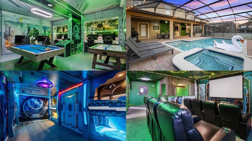 A RARE FIND WITH INCREDIBLE IMMERSIVE THEMING THROUGHOUT!   If you’ve been searching for a short term rental that stands out in the realm of 'just another vacation home' this is the one.  The attention to detail in the décor and themed rooms is next level!  It creates the type of guest experience that guests seek out and share online!   The kind of experience that converts interest into bookings.      Located inside the famous Champions Gate Resort, guests enjoy full access to The Oasis Clubhouse featuring the lazy river, water slide, splash pad, gym, theater room, tiki bar, cabanas, and more.   This is one of the most in demand vacation resort communities near Disney for a reason!    This home is priced to sell before years end, and we are prepared to move fast with a ready buyer. 
  If you're interested but can't get here in time for a walkthrough, have your agent request the walkthrough video and it will be sent to them immediately.