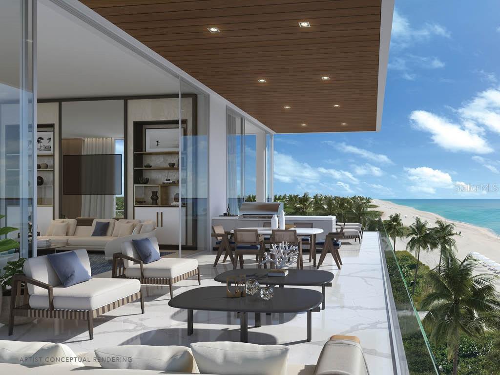 Under Construction. Nestled within more than 3 acres of Longboat Key’s pristine landscape, Sage Longboat Key Residences is an incredible oasis of new development that caters to the discerning tastes of the fortunate few. A single building will comprise only 16 exclusive residences, each exceeding 4,000 air-conditioned square feet. Additional living space flows onto expansive balconies that offer unobstructed views of both the Gulf of Mexico and Sarasota Bay. Thoughtful integration of every premium appointment is the hallmark of Sage, from advanced Smart Home technology to discreet personal service that delivers the height of lifestyle and wellness amenities alongside full-time security. The magnificently secluded property includes a modern wellness center, saltwater pool with an attendant, private cabanas, an exclusive club lounge, and landscaped paths and gardens that invite meditation and exploration. Residents enjoy exclusive direct access to 260 feet of white sand beach with waterside attendants to cater to every comfort. From private elevator access and keyless entry, each residence opens to an elegant foyer with custom 8-foot Italian doors. Floor-to-ceiling windows and sliders complement soaring 11-foot ceilings and open living spaces for seamless flow and breathtaking views. Overlooking spacious dining and living areas, chic kitchens include custom concealed Italian cabinetry, stainless finishes and premium Wolf and Sub-Zero appliances. Gas range, double wall ovens, side-by-side refrigerator, wet bar with ice maker and an additional summer kitchen on the balcony are perfect for entertaining on any scale. Each master suite features private balcony access, a spacious walk-in closet, a soaking tub and dual sinks. In-unit laundry includes a high capacity washer and dryer. Wood flooring, recessed LED lighting, and pre-configured Smart Home technology throughout. The A Plan enjoys northern exposure which invites magnificent natural light and endless views of the Gulf shoreline. Private two-car garage with optional lifts are designated for each residence. Beyond the luxurious modern design, residents are offered the opportunity for customization, fully tailoring the finishes and features to individual tastes. Sage LBK harmonizes the lush natural setting of Longboat Key with modern aesthetic and function to create the ultimate in residential luxury.
