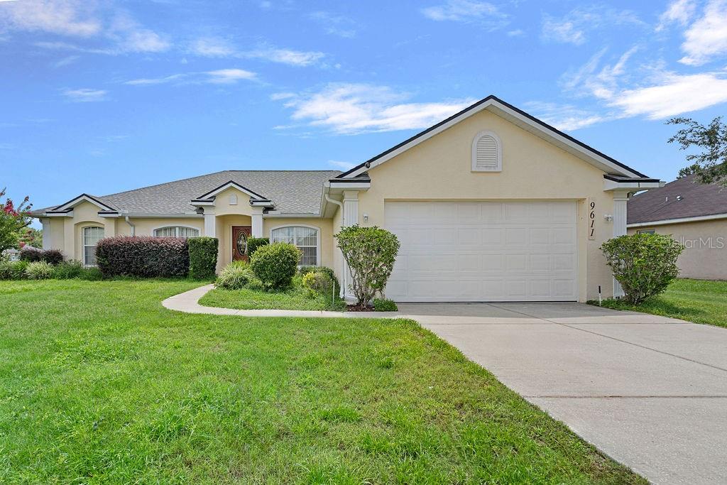Immaculate and move-in ready! You’ll love everything about this 3BR pool home (with a BONUS room) in the
desirable Kingsland Country Estates. Room for everyone and everything – abundant
common living space with 3 bedrooms and 2 full baths plus a den/office space that could be converted to a fourth bedroom. Roof is only a year old. Step
inside to a spacious living room with vaulted ceiling and skylights that bathe the space
in light – a great gathering space. Just adjacent is your contemporary kitchen with
plentiful (granite) counter space and raised panel cabinetry, closet pantry and eat-in
nook overlooking the pool. Stainless appliances included. Just off the front entry there
are two rooms intended for formal dining and use as an office; these are versatile to
arrange to suit your needs. Primary suite is on one side of home – ideal for privacy. The
bedroom is large enough for a sitting area and features a walk-in closet and ensuite
bath w/soaker tub, separate shower and split vanity arrangement. Interior laundry room
(washer/dryer included) – a plus! A big reason to want to own this home is all that you
have out back – pristine pool and ample covered and open patio space all under screen
enclosure – great spot for relaxing or entertaining. Pool equipment and storage bin
included. With nearly a ½ acre lot, you also have a big backyard (fenced). And you’ll
appreciate having a sizeable shed for extra storage. Ideal location – no HOA, and within
5 minutes you can be at your local Publix. You’re also only about 15 minutes to SR 75
which will help get you quickly to other great places in Central Florida! You’ll love living
here. Come see all that makes this home so special.