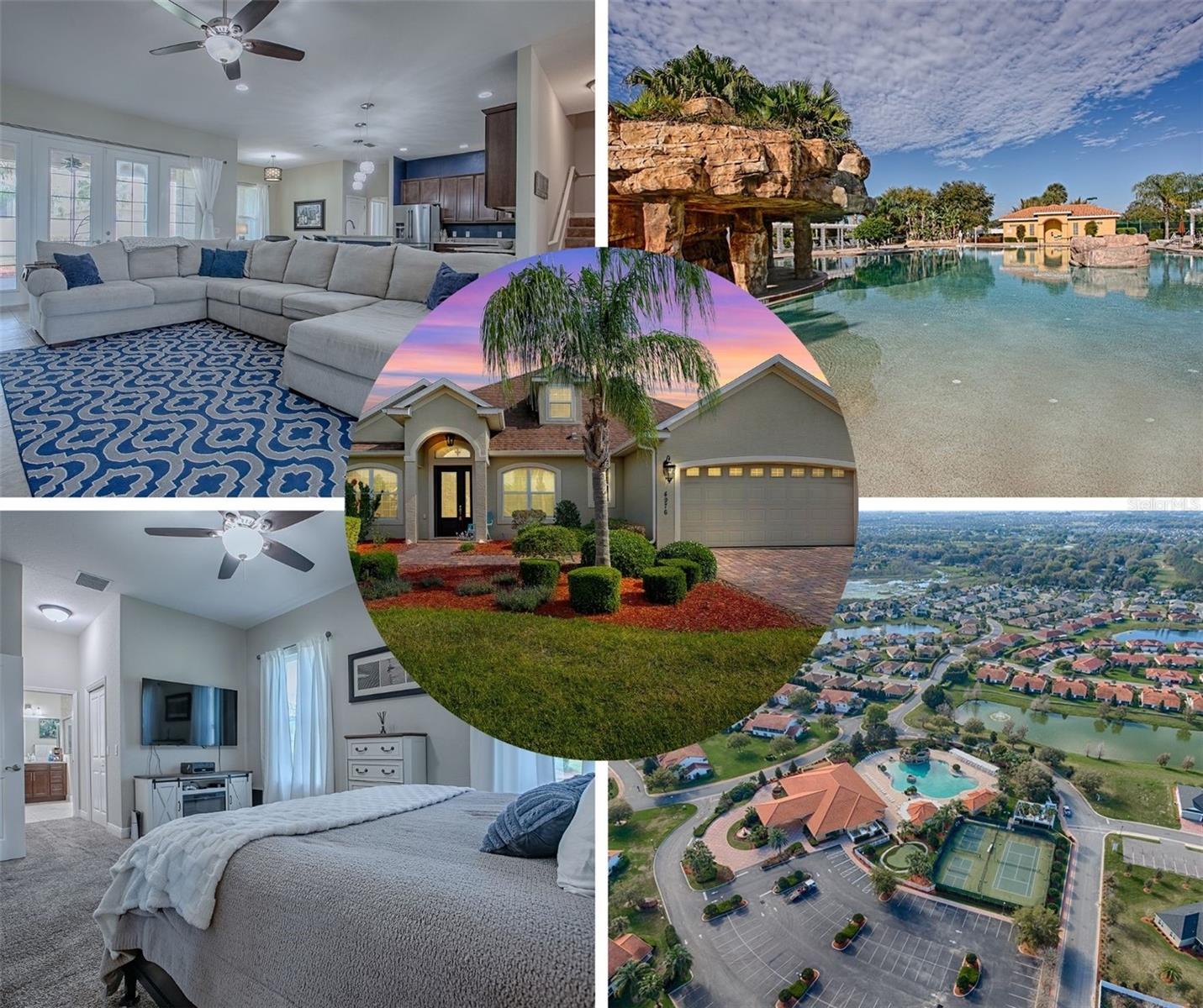 Welcome to the IDEAL HOME, located in the sought-after GATED COMMUNITY of Lakeside Landing — adjacent to The Villages, yet free of bonds or CDD fees! This beautifully maintained 4-bedroom, 2-bathroom block home with a bonus room offers nearly 2,700 sq/ft under HVAC, sitting on a quarter-acre corner lot with excellent curb appeal and a pavered driveway! Yard maintenance is included in the HOA dues, allowing you to enjoy a low-maintenance lifestyle with more time to relax and enjoy your surroundings.
Step inside to an open and spacious layout featuring a large living area that flows seamlessly into the kitchen and dining spaces. The kitchen is exquisite with granite countertops, stainless steel appliances, a kitchen bar, and ample cabinetry for storage. The master suite is a true retreat, with his-and-her closets (including a large walk-in for her), private access to the lanai, and a bathroom boasting double vanities, a walk-in shower, and an oversized linen closet. The 2nd and 3rd bedrooms are generously sized, with the second bedroom offering a walk-in closet. The 4th room, while it doesn’t have a built-in closet, can easily serve as a bedroom, office, or den. The INDOOR LAUNDRY room is equipped with cabinets, a sink, and a closet for even more storage!
Upstairs, you’ll find a spacious bonus room with approximately 400 sq/ft of flexible space — perfect for a game room, media room, man cave, or even a potential 5th bedroom.
Outside, enjoy everything Lakeside Landing has to offer — from a clubhouse, fitness center, tennis and pickleball courts, and a resort-style pool with hot tub to a private dock and boat access to Lake Miona. It’s a truly gated community that delivers peace of mind and a vibrant, active lifestyle!
Don’t miss your opportunity to own this stunning home in a prime location near shopping, dining, and all the excitement of The Villages — without the extra fees! What are you waiting for? Come experience the lifestyle Lakeside Landing has to offer!