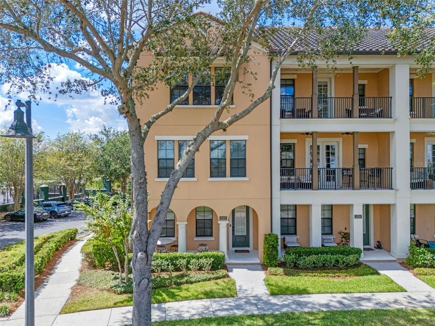 Enjoy one of Baldwin Park’s most coveted locations with direct, uninterrupted views of Lake Baldwin, and even rocket launches on a clear evening. This special City Home is 3-story, 3-bedroom, 3.5-bath residence blends timeless architectural detail with thoughtful modern upgrades, all set in the heart of one of Orlando’s most walkable communities.
Step in from the oversized front porch into the ground-floor open study, perfect as a dedicated office, den, or guest suite, complete with a full bath and a built-in beverage station.
Up the oak-tread stairs, the main living level opens to an entertainer’s floorplan: a spacious kitchen with custom cabinetry, quartz countertops, and elevated lighting flows seamlessly into a bright dining area and living room framed by tall double-pane windows.
The third level hosts the serene primary suite featuring a massage-jet shower, dual vanities, and a large walk-in closet. The two secondary bedrooms are connected by a convenient Jack-and-Jill bath, ideal for family living or guests , with an additional half bath on the main living floor for convenience. Throughout the home you’ll find meticulous craftsmanship, 8-foot doors, double crown molding, oak risers, custom fixtures, and more. 
The location is truly unmatched, set directly on Blue Jacket Park with a premier vantage point over Lake Baldwin where you can watch rocket launches from your own porch. You’re just steps to the Baldwin Park Town Center, with several dining, coffee, and retail at your doorstep, plus an additional parking lot on Philmont Lane that adds rare convenience. Winter Park is only minutes away, and the neighborhood’s highly walkable grid, trails, and green spaces make this one of the most desirable places to live in Central Florida.