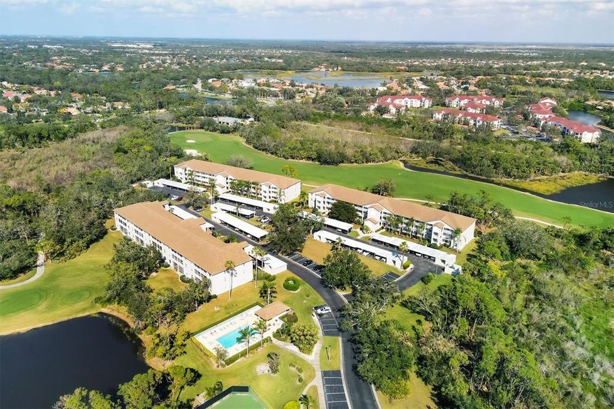 Wake up to golf course views and Florida sunshine in this beautifully updated ground-floor condo at The Terraces in Stoneybrook Golf & Country Club, Palmer Ranch. Enjoy coffee on your lanai overlooking the 8th fairway or open the sliding doors to blend indoor and outdoor living. The kitchen features granite countertops, stainless steel appliances, and a breakfast bar that opens to the dining and living areas, creating a perfect space for entertaining. The primary suite offers tranquil views along with a walk-in closet and a spa-like bath complete with dual vanities and a walk-in shower. A thoughtfully designed split floor plan provides privacy for guests, with a comfortable bedroom, updated bath, and convenient laundry. Throughout the home, tile flooring adds both charm and easy maintenance. Offered furnished—with only a few labeled exclusions—this condo is move-in ready. Just bring your suitcase and settle in. Community perks include a pool and tennis/pickleball court, plus full club membership: championship golf, Har-Tru tennis, pickleball, bocce, fitness, dining, and more. Just minutes from Legacy Trail, Siesta Key, and Nokomis Beach.