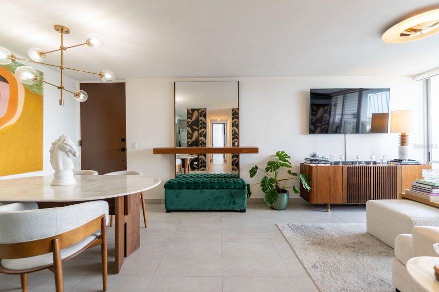 Under contract-accepting backup offers. Step into style at Sky Tower 3 in Cupey, San Juan! This beautifully remodeled 2-bedroom, 1-bathroom apartment offers 889 sq. ft. of modern living space, completely gutted and redesigned in 2021 with an elegant aesthetic. The sales price includes all furnishings, carefully curated from premier Puerto Rico retailers such as Koper Furniture, Viva Carpets and Home, Vintage Furniture, Luminati (lighting), and Equilibrio, blending comfort, quality, and design. The home features a sleek contemporary kitchen, chic wallpaper accents, stylish lighting, and an open layout that creates a warm yet gorgeous atmosphere. Enjoy the convenience of one assigned parking space with additional spots available for rent within the building, plus a power generator for all common areas that provides peace of mind. Ideally located just minutes from shopping malls, restaurants, supermarkets, and more, this apartment offers not just a home, but a turnkey lifestyle upgrade, perfect for anyone seeking modern luxury, everyday convenience, or a ready-to-go investment property.