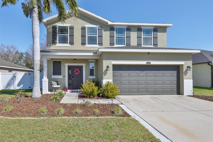 Welcome to 1609 Bonita Bluff Ct., Ruskin, FL 33570, where comfort, privacy, and convenience come together beautifully. This 4 bedroom, 2.5 bathroom home offers 2,324 square feet of thoughtfully designed living space with meaningful updates throughout. Step inside to a striking two-story foyer that opens into a bright, open-concept layout where the kitchen, great room, dining area, and breakfast nook flow seamlessly together, perfect for everyday living and entertaining. The main living areas feature comfortable carpeting, while luxury vinyl plank flooring installed in 2022 enhances the kitchen and downstairs bath with both durability and style. Modern lighting, ceiling fans, and an elegant chandelier in the breakfast nook add warmth and character. The kitchen sits at the heart of the home, complete with granite countertops and upgraded appliances,  refrigerator, stove, dishwasher, and microwave-all replaced in 2022. A beautifully updated half bath is conveniently located on the first floor for guests. Upstairs, the spacious primary suite offers a private retreat with a walk-in closet and en-suite bath featuring dual sinks, garden tub, step-in shower with added enclosure (2022), and private water closet. Ceramic tile flooring finishes the upstairs bathrooms. Three additional bedrooms are generously sized, each with its own walk-in closet and ceiling fan. The laundry room includes shelving and cabinetry for added organization. Enjoy outdoor living on the screened-in lanai overlooking a fully fenced backyard with no rear neighbors and mature landscaping for added privacy. Vinyl hurricane shutters provide peace of mind, and a Ring doorbell system adds modern security and convenience. The garage is equally well-equipped with a painted floor for a clean, finished look and sturdy metal shelving for added storage and organization. Recent improvements include a new HVAC system installed in 2024 and fresh exterior paint on the front porch and garage door. Located in a gated community near the community pool, residents enjoy a heated pool, basketball court, playground, and scenic ponds throughout the neighborhood. With low HOA fees and convenient access to I-75, you're just a short drive to Downtown Tampa, Tampa International Airport, the Port of Tampa, and local favorites like EG Simmons Park, the Apollo Beach Nature Preserve, and the Manatee Viewing Center. This home offers the space, updates, and location today's buyers are look are looking for- all in one!  Schedule your private showing today and discover how perfectly this home fits your next chapter.