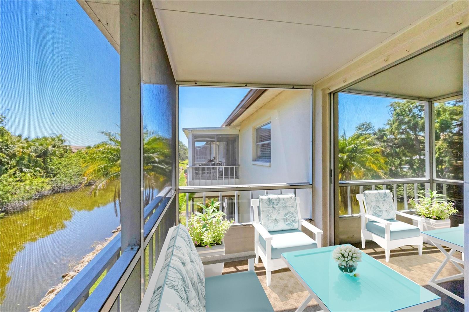 SELLER MOTIVATED and WILL LOOK AT ALL OFFERS!! + BRAND NEW CARPET!! BEST PRICED for elevated, water view, size and location in community! Welcome to Swifton Villas—an inviting 55+ community just minutes from the world-renowned Siesta Key Beach! This 2-bedroom, 2-bath second-floor condo is all about location, lifestyle, and one truly special feature: a serene pond view from the covered lanai, where you can sit back, relax, and enjoy a daily show of Florida wildlife. From graceful herons and egrets to playful turtles and ducks, the pond is a private and peaceful, ever-changing backdrop that brings nature to your doorstep. Inside, the home offers a spacious, split-bedroom layout filled with natural light. The kitchen opens to the main living and dining areas, creating a welcoming space to entertain. Both bedrooms are generously sized, and the bathrooms are clean, functional, and ready for your personal touch. You’ll also appreciate the private laundry room, conveniently located in the hallway just outside the front door—exclusive to your unit and offering additional storage space. This condo is perfectly situated just 3 miles from Siesta Key Beach and nearby to popular Detweiler’s Market, shops, and restaurants, with easy access to Gulf Gate and downtown Sarasota. Swifton Villas is a well-maintained, active 55+ community with a heated pool, clubhouse, shuffleboard, bocce ball, and a full calendar of social events. The low monthly fee includes cable, water, sewer, and trash, making for truly easy, maintenance-free living. Whether you're looking for a full-time residence or a seasonal retreat, this unit offers comfort, convenience, and peaceful pond views that make every day feel like a vacation. Come see it in person—you just might love it! * One or more photo(s) has been virtually staged.