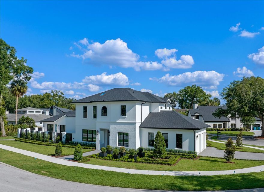 Presenting a stunning new construction residence located on a quiet cul-de-sac offering a seamless blend of luxury, functionality and modern design. The main home features four spacious bedroom suites, a dedicated office and a bonus/flex area, 4 full baths and 2 half baths, while the property also includes a rare-to-find one-level detached 1,143 sf 2BE/2BA guest house that includes a kitchen and a living area... *** ideal for for multi-generational living, spacious home office, live-ins or long term guests… Beautiful wood floors extend throughout the main house living spaces, complemented by designer porcelain tile in all baths. The open floor plan showcases soaring 21-foot ceilings in the great room and dining area, anchored by a beautiful chef’s kitchen complete with a dual-fuel range, quartz waterfall island, custom blended cabinetry and an adjacent walk-in pantry. A wall of sliding glass doors in the great room opens to the expansive covered lanai and new Pebble Tec pool with autofill and auto-drain features, all surrounded by travertine decking and a masonry and aluminum privacy fence. The first-floor primary suite offers a serene retreat with private pool courtyard views, a custom walk-in closet and a spa-inspired bath with marble floors, a spacious walk-in shower and a separate soaking tub. Upstairs, there are three additional bedroom suites and a versatile loft to provide ideal space for relaxation lounge area. The side-entry two-car garage includes epoxy floors, EV charging readiness and direct access to the mudroom, laundry, pantry and kitchen for everyday convenience. Designed for year-round entertainment, the covered lanai is stubbed and ready for a summer kitchen, with additional outdoor space available for expanded amenities. Both main and guest houses are bathed in natural light thanks to generous architecturally enhancing windows and glass doors. Modern comforts include smart lighting, exterior security cameras and a built-in audio system. On a quiet cul-de-sac, this property is within visiting or biking distance to Maitland Community Park, a 25-acre wooded park with tennis courts, basketball, playgrounds, trails and pavilions! Enjoy easy access to other downtown Maitland amenities, 7-10 minute drive to Park Avenue in downtown Winter Park, quick access to major roadways & I-4, downtown Orlando, area hospitals, and both executive and international airports... Zoned for regarded Lake Sybelia Elementary, Maitland Middle and Winter Park High School, this exceptional home is a rare offering in a secluded, wonderful neighborhood.