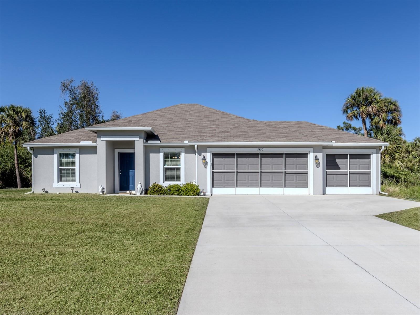 WELCOME HOME - possible assumable low-interest rate mortgage available. No HOA fees or flood required. Three-bedroom, two-bath, three-car with additional den/office residence. Open light and airy floor plan. Kitchen boasts closet pantry, stainless appliances, white kitchen cabinets, granite countertops with breakfast bar and attached dining area. Front room has additional office or den area. Split bedrooms with primary bedroom accommodating walk-in closet, attached primary bath with dual sinks, granite vanity and walk-in shower. Second and third bedrooms with guest bath having tub and shower combo and granite countertops. Home has inside laundry room that leads into the three-car garage with additional garage screen to enjoy while the garage doors are up. Outdoor living includes screened-in lanai and a 15-foot above-ground pool all on an 80-by-125-foot low maintenance and landscaped lot. Conveniently between U.S. 41 and Interstate 75, and Port Charlotte with abundant shopping and restaurants or drive and enjoy the Atlanta Braves and Rays ballparks or North Port Water Park. Plenty of outdoor parks that include playgrounds, recreational trails, boat and kayak launches to the Myakka River or have your pick of four gulf beaches, Manasota, Caspersen’s, Venice or Nokomis, to bask in the sun take a dip, hunt seashells or just watch a spectacular sunset. This is Florida living at its best!