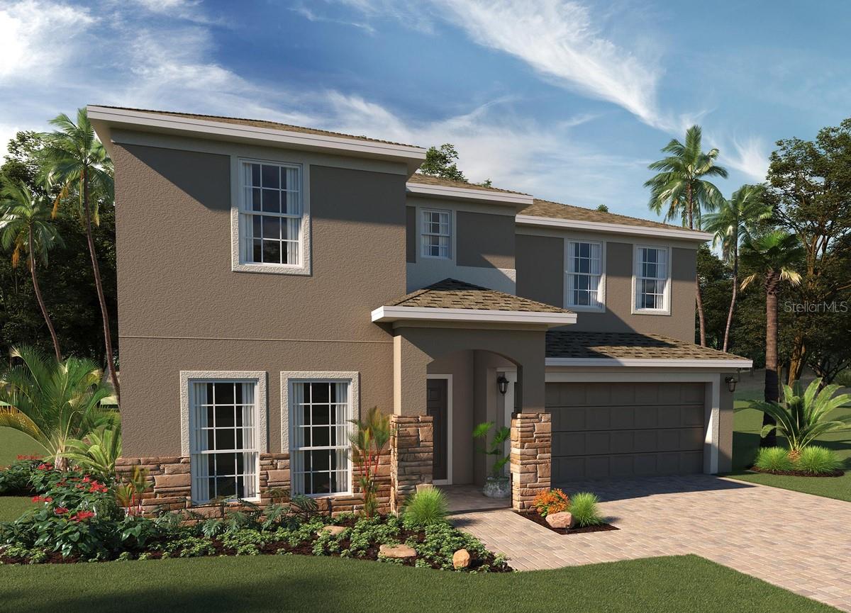 Under Construction. Spacious and versatile, this brand-new 5-bedroom, 3-bath home offers the perfect blend of comfort and function. The first floor features a guest bedroom with adjacent full bath, ideal for visitors or multigenerational living. A separate Living Room/Flex space at the front entry provides a quiet retreat or home office option. The upgraded tile flooring in the 1st floor main living areas enhances the open-concept design, where a large Family Room flows seamlessly to the covered rear Lanai—perfect for indoor-outdoor entertaining. The stylish kitchen boasts 42" cabinets with crown molding, sleek quartz countertops, stainless steel appliances, and a large center island for gathering. Upstairs, a generous Bonus/Game Room offers additional space for play, media, or relaxation. A perfect layout for today’s modern lifestyle. Lake Lincoln amenities include a dog park, walking trail, and a playground / tot lot with plenty of shade for the littles under a cluster of shady oak trees. Conveniently located close to schools, Publix shopping center, Target, and Walmart. Just a short 6 minute drive to the quaint downtown areas of Mount Dora & Eustis, with easy access to major thoroughfares.