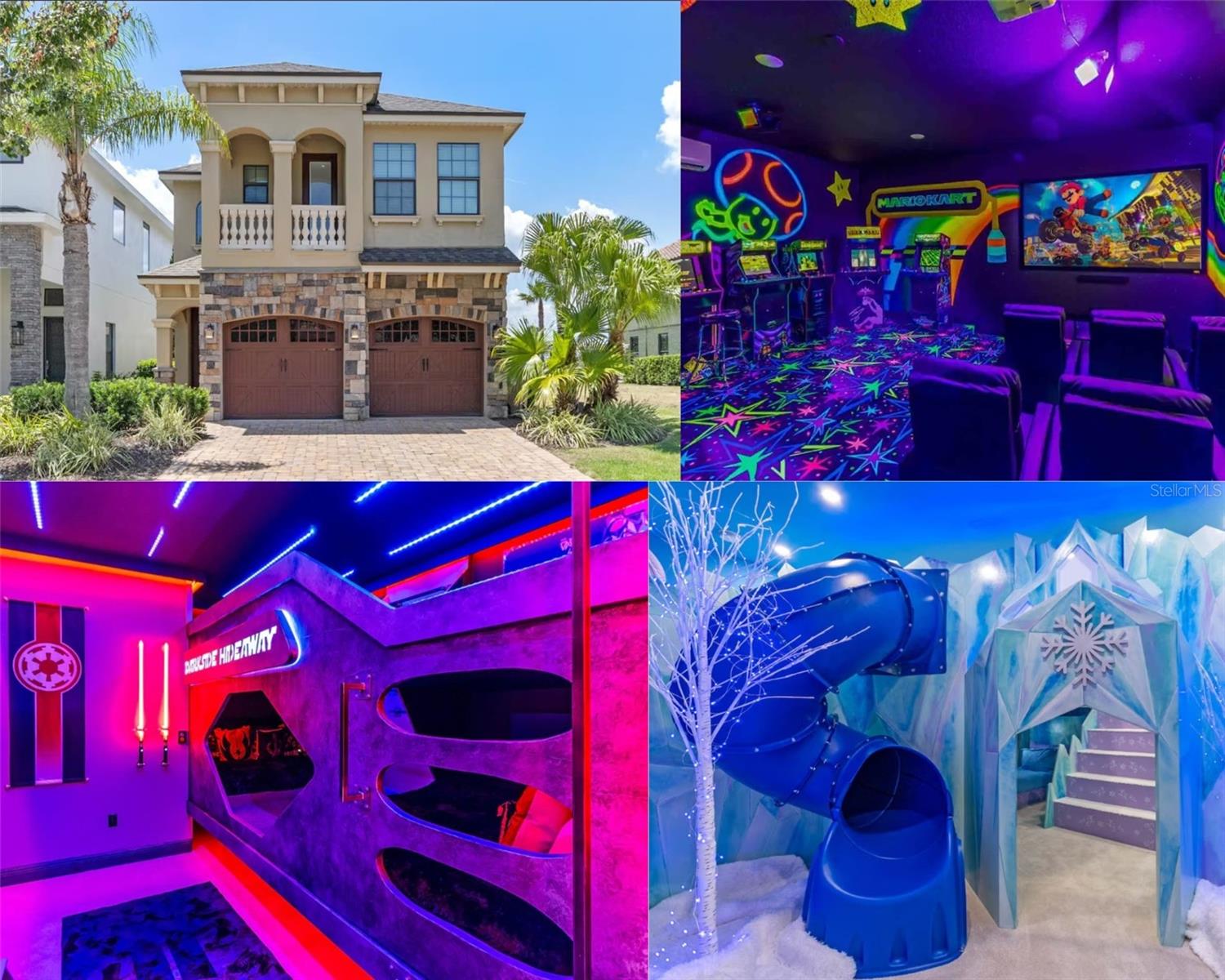 ***ACTIVE MEMBERSHIP AVAILABLE***TURNKEY RENTAL HOME!! Feast your eyes on this FULLY OPTIMIZED 5-bedroom GOLF VIEW home in Reunion! PHENOMENAL LOCATION backing right up to Nicklaus Golf Course for amazing views. Tastefully decorated and well maintained by current owners & management company! This FULLY FURNISHED home has been upgraded to standout in the rental market with multiple THEMED ROOMS including an incredible MARIO KART ARCADE THEMED garage conversion with an AC SPLIT UNIT so the owners and guests can enjoy the arcade even during the hotter times of the year. Second floor has two THEMED ROOMS. One CUSTOM BUILT STAR WARS BEDROOM as well as a CUSTOM FROZEN CASTLE BEDROOM perfect for family vacations! This fully furnished home is truly TURNKEY as the association takes care of all the general maintenance of the exterior. This home also has a WEST FACING POOL AREA! Pools that are west facing allow for incredible nightly sunset views perfect for wrapping up a long day at the parks with the family! Pools that back up west also allow for sunlight over the pool area all afternoon! This home is currently an active short-term rental and will hit the ground running for the new owner! Don't miss your chance!! Make this you primary, second home, or investment property!! Don’t miss your chance & schedule your showing today! REUNION’S Proximity To All The Major Theme Parks Especially Disney World Being Just 2 Exits Away, Makes This Vacation Community A Top Choice For Visitors Of All Ages. If You Are Looking To Take A Few Golf Swings While On Your Vacation You Can Take The Challenge On Any Of The 3 World Class Championship Golf Courses Designed By Arnold Palmer, Tom Watson And Jack Nicklaus That Are Located On Site. Hungry?, Why Not Step Into One Of The 5 Onsite Restaurants That Go From Hamburgers At The Cove To Fine Dining At Eleven And Everything In Between. There Are 12 Pools In The Community Including Multimillion Dollar Water Park With Lazy River & Water Slide.