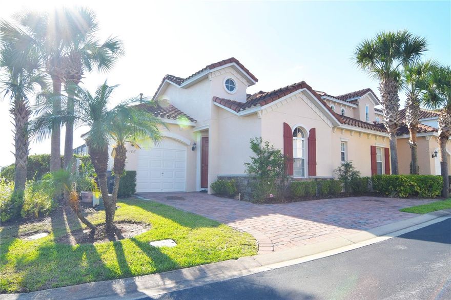 Beautiful fully furnished 3-bedroom, 2-bathroom Tuscan Hills townhome with large west-facing private pool, garage and driveway for two vehicles. The home offers an open-plan living area with sofas, Smart TV, ceiling fan, laminate floors and sliding doors leading out to the west-facing screened-in pool deck. The formal dining area has sliding doors out to the pool deck. The kitchen has granite counters, a breakfast bar and appliances including a fridge freezer, dishwasher, stove, microwave, coffee maker, kettle, toaster, blender. The primary suite has a king bed, ceiling fan, Smart TV, walk-in closet and an en suite bathroom with twin sinks and shower. Bedroom 2 has a queen bed, Smart TV and closet. Bedroom 3 has a beach theme with twin beds and Smart TV and closet. The family bathroom is located next to bedrooms 2 and 3 with a bath/shower. There is also a laundry closet with washer/dryer. The garage is currently used as a games room with table football and air hockey. The private west-facing pool has a shaded dining area, loungers and a child safety fence. Community amenities on the popular Tuscan Hills community include a clubhouse with gym, volleyball, play area, tennis and a gated entrance. This home is being sold As Is with all furniture, appliances, linen, kitchen items etc included. It will make the ideal home for long-term residents, as a vacation home or as a short-term rental property - it is a long-standing guest favorite on AirBnB with 94 reviews averaging 4.86 stars as well as 40 x 5-star reviews on Vrbo. Located just 8 miles from Disney World and close to all the grocery stores, restaurants, takeouts and amenities on the US Hwy 27.