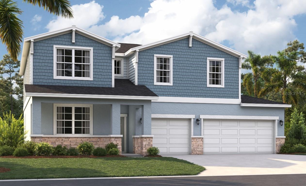 One or more photo(s) has been virtually staged. Under Construction. Discover the perfect home at Groves at Grand Island, where you'll experience the convenience of a spacious three-car garage, expansive grounds, and accessibility with its incredible location. Nestled between Lake Yale and Lake Eustis, and situated just off Routes 44 and 452, you'll enjoy convenient access to downtown Eustis, Mount Dora, and Orlando. Running errands or stocking up on groceries is a breeze with Publix Super Market just 7 minutes away. You'll also have access to local restaurants and shops in downtown Eustis and Mount Dora, just minutes away. If you're a fan of an active lifestyle and love the outdoors, you'll love finding numerous parks, lakes, golf courses, and nature preserves nearby. Experience a world of convenience and adventure while living in a peaceful rural setting near all the beautiful orange groves.
The Linden offers the perfect amount of space, complete with smart storage perfect for all buyers. Two standout features upon entering the home are the large storage area under the stairs, as well as a guest suite. Beyond the stairs is the large, open living area that spans nearly 40 feet; it includes the great room, dining room, and kitchen. The kitchen is complete with a massive island and a walk-in pantry. Additionally, the kitchen is just around the corner from the oversized garage, making unloading groceries a no-brainer. Completing the first floor is a large lanai that spans much of the width of the home. Upstairs, a large loft offers endless opportunities for entertainment and storage. The laundry room provides convenience, being located just down the hall from the bedrooms. Three large bedrooms share a bathroom, complete with a double vanity and water closet. Much of the upper floor is dedicated to the owner's suite. The bedroom itself offers plenty of space, but the real attractions here are the enormous walk-in closet and the bathroom with a large shower and separate water closet. The Linden's impressive use of space makes this single-family home appear much larger, while still giving its owner the benefits of a Stanley Martin home.