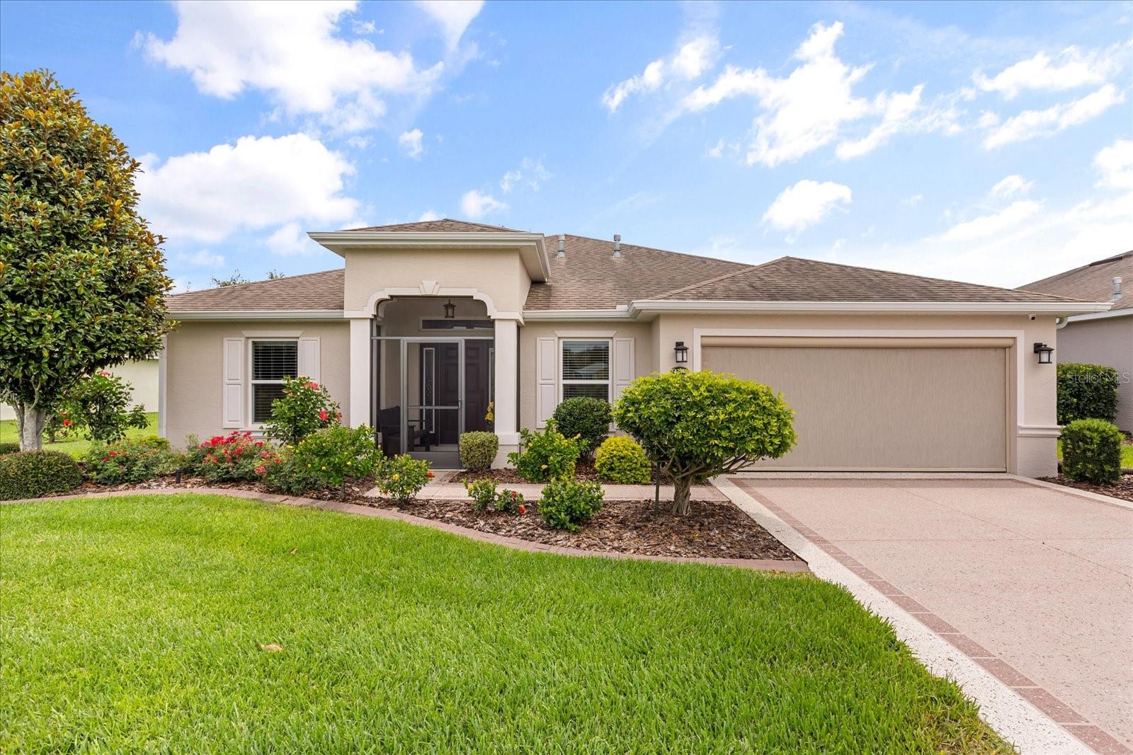 Welcome to this spectacular 3 Bed / 2 Bath - Pool home nestled in the vibrant Arlington Ridge 55+ active Community in Leesburg, FL. As you approach this meticulously maintained property, you’ll be captivated by its attractive curb appeal, featuring landscaped grounds and a welcoming façade. As you step through the vestibule to the main entry, you are warmly greeted by a refined Foyer that introduces you to the Open Floor Plan. On the left side of the home, you will find 2 spacious Bedrooms along with the Guest Bathroom, ensuring convenience for visitors. The bright and airy layout impresses with a combination of Kitchen, Dining and Great Room. The Kitchen is designed for both functionality and style, featuring Breakfast Bar seating, ample Counter space, Stainless Steel Appliances and a cozy Dinette perfect for casual meals. From the great room, you access the charming Primary Bedroom, which boasts an En-Suite Bathroom offering a Roman Shower, Dual Sinks, and a large Walk-In Closet with Shelving, providing generous storage space. The great room is equipped with (Safety Alarm) Sliding Glass Doors that open to the remarkable Screened-in Lanai with a Pool where you can relax and entertain friends. Adjacent to the kitchen, you’ll find the Laundry Room equipped with a sizable Pantry, Utility Sink and Cabinets, leading to the oversized Garage. Instead of seeing neighbors, you'll enjoy front-yard views of the Pond across the street and backyard views of the Golf Course at the 17th Green. The home features Crown Molding, Cornices, several Pocket Doors, Lanai Solar Shades, Gas Heated Pool, Coated Driveway/Sidewalk, Attic Stairs, Garage Door Screen, Solar Tube lighting in the Dining and Laundry rooms. The community has an established Gary Koch designed Golf Course and offers Tennis/Pickleball Courts, private Pools, Fitness Facilities and a Village Green with a Movie Theater, Village Tavern, Billiards Room, Library, and Grand Hall for large Entertainment and Social events. The low HOA includes Cable, Internet, Lawn Mowing and Edging. The home is conveniently located near public boat ramps to the Harris Chain of Lakes, Shopping, Restaurants, Entertainment, Medical Facilities plus a short drive to The Villages--Franklin Recreation Center and The Market at Sawgrass Grove, this home offers a lifestyle of comfort and convenience. The home is Not In a Flood Zone-Elevation Certificate 4/18/2018 available. All information provided in this report is believed true and accurate at data entry but not guaranteed.
