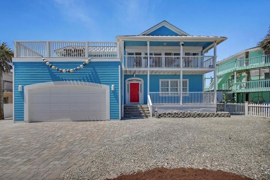 Welcome to your new ocean front home with stunning panoramic views of the Atlantic Ocean! This beautiful 3 BD 2.5 BA home is directly on the no drive beach, very safe for the little ones! This home as a private deeded walkover which includes an oversized deck with built in benches. Great for lounging, watching shuttle launches and a perfect place for all of your beach toys and coolers that you don't want to carry down on the sand. Large home boasts plenty of room for family gatherings including multiple outdoor balconies and a swim spa, great for relaxing or taking a plunge in after a long day down on the beach. Home was recently repainted, newer AC in 2024 and new metal roof in 2023. There are two bedrooms downstairs with a large family room, upstairs has an open airy kitchen, living and dining room with breathtaking views along with a master which has sliding glass doors leading out onto a extra large balcony looking out onto the Atlantic Ocean. Hurricane shutters throughout with new motorized remote control blinds on the sliding glass doors. Home comes with a professional grade camera system with 30x optical zoom which is super cool for whale or ship watching on the TV or app. Also includes a WIFI extender that reaches all the way down to the shore so you can easily work while watching the sunrise or sunset. Come take a peek at your new beach home today! Please note that all measurements and information are deemed accurate but should be verified by the buyer.