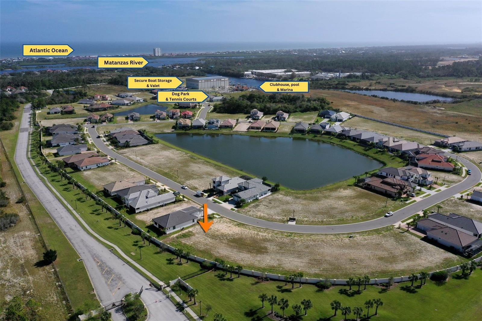 OWNER FINANCING AVAILABLE! 10,000 DOWN, 3.9 perc INTEREST. STORE YOUR BOAT TODAY - BUILD LATER! Welcome to Marina Del Palma, a newly developed community on the beautiful Matanzas River, perfect for boating enthusiasts. Marina Del Palma offers a private Dry Dock Marina where you can easily store your boat. Ready to hit the water? Just use the app to notify the marina staff, and they'll have your boat in the water with a bag of ice ready for your day's fresh catch. After a day on the river, unwind at the luxurious clubhouse or take a dip in the community pool. This vacant lot is the perfect spot to build your dream home. A survey is available to help you start planning. Act quickly before the next boater claims this opportunity!