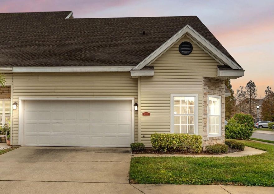 One or more photo(s) has been virtually staged. This end unit, one-story home, with 3 bedrooms, 2 bathrooms and a 2-car garage, is a RARE find within this low-maintenance, gated community! With a corner lot right around the corner from the community pool, you will love the location of this home within the community, as well as its close proximity to highly rated schools, wonderful shopping, beautiful parks, and the soon-to-open new hospital! As you enter the home, vaulted ceilings frame the kitchen and family room, creating an inviting and comfortable space for daily living and entertaining. Granite countertops, stainless steel appliances and wood cabinetry are key features in the attractive kitchen area. Here you will appreciate easy access to the garage and also the interior laundry closet (with washer and dryer included!). The primary suite is comprised of a spacious bedroom, a walk-in closet, and an en-suite bathroom with a soaking tub, separate shower, and dual sinks with granite countertops. There are two additional bedrooms and a full guest-bathroom on the other side of the home, with a charming bay window in one bedroom, and granite countertops in the bathroom. The covered and screened back porch is the perfect place to enjoy fresh air and relaxation, as well! The HOA fee includes exterior maintenance of your home and lawn, with roof and pest control included. If you are looking for an excellent and affordable opportunity to own or invest, this home checks all of the boxes, with a highly sought after location and layout!