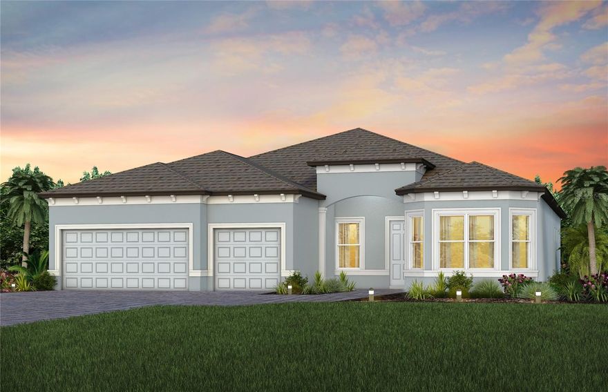 Under Construction. Enjoy all the benefits of a new construction home and experience a new level of retirement living at our newest Del Webb community, Del Webb River Reserve, with a free Golf Cart included.  This brand-new active adult community represents everything that your next chapter in life should be about: Finding a place to belong and living life the way you want. Envision a thoughtfully crafted, resort-style residence nestled in nature with expansive amenities and vibrant gathering areas that will foster lifelong connections. This gated, active adult community is located 30 minutes north of Downtown Tampa.
Featuring the open-concept Stellar floor plan, this home has all the space and upgraded finishes you've been looking for. The designer gourmet kitchen showcases a large center island with a large single bowl granite sink, stylish white cabinets, 3cm quartz countertops with tiled backsplash, a large pantry, and Whirlpool stainless steel appliances including a dishwasher, built-in oven and microwave, and stovetop with range hood. 
The bathrooms have upgraded stylish cabinets and quartz countertops and there is a walk-in shower and dual sinks in the Owner's bath. There is 9”x36” tile flooring in the main living areas, flex room, bathrooms and laundry room and stain resistant carpet in the bedrooms.
Additional upgrades include tray ceiling at gathering room, screened in lanai, LED downlights and floor outlet in the gathering room, upgraded brushed nickel lighting and door hardware throughout and a Smart Home technology package with video doorbell.
Enjoy peace of mind with Pulte’s transferable, 10-year Limited Structural Warranty that covers materials and workmanship in the 1st year, workability of plumbing, electrical, HVAC, and other mechanical systems through the 2nd year, various types of water infiltration and internal leaks through the 5th year, and the structural integrity of the home through the 10th year. Plus, we’re currently offering limited-time incentives and below-market rates!