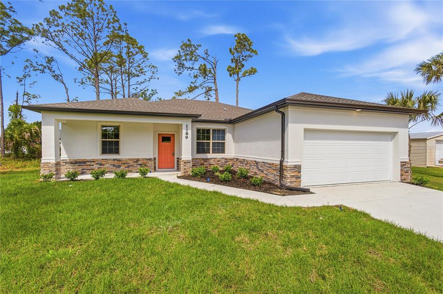 Great price with luxury features and ready now! A newly constructed home with city water and septic system in North Port, with no HOA fees! Great location for quick access to schools, the city center, medical conveniences, parks and the highway. North Salford is not in a high traffic area and only has side streets. This affordable new home is ready for you and is just what you've been looking for! This home has 9'4" tall ceilings, a nice and open layout with a versatile floor plan. The house features 4 bedrooms, 2 full bathrooms, dining room, a living room, an open kitchen and a 2-car garage with 1810 square feet of living space. The living space is well utilized with high ceilings and many windows providing natural light. The interior features will provide you with the quality and luxury you were looking for in your new home. This home has a split floor plan with the primary suite on one side of the home and the guest bedrooms on the other. The primary bedroom has a tray ceiling and large windows that let in natural light. You'll also enjoy a resort-style bathroom with a spacious walk-in shower with floor-to-ceiling tiled walls and a glass enclosure. It also features a linen closet, double vanity and a large walk-in closet. The living room features large windows and several LED fixtures providing plenty of light with access to the covered lanai. The living room is open to the kitchen, where you'll find a huge center island with extra seating for casual dining and plenty of cabinets. The kitchen features stainless steel appliances, Shaker-style cabinets with crown molding, decorative hardware, subway tile backsplash and granite countertops. The dining room is located at the front of the house, with large windows allowing for plenty of natural light. The home includes luxury vinyl plank flooring in the main living areas and bathrooms for durability and comfort. You'll love these floors! They are easy to maintain and offer a modern design, perfect for new homes. Other features include the same beautiful Shaker-style cabinets with hardware and granite countertops in the bathrooms, 5-inch baseboards, a garage door opener, gutters on the exterior, R38 insulation, a 16 SEER HVAC and much more. Visit our model center and compare the features and quality with other homes and you'll see the difference. We make buying easy for you!