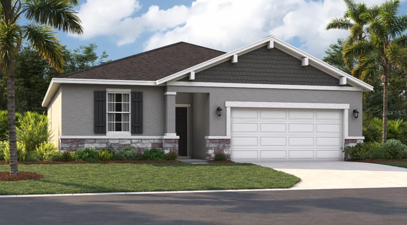 One or more photo(s) has been virtually staged. Under Construction. Experience the convenience and accessibility of this incredible location. Located off Florida's Turnpike, enjoy easy access to downtown Leesburg, Orlando, and the Mount Dora area. Running errands or grocery shopping is a breeze, as downtown Leesburg's major shops and restaurants are just minutes away. If you seek an active lifestyle and a love of the outdoors, you'll find numerous parks, lakes, golf courses, and nature preserves nearby. Soak in panoramic views from the Lake Apopka Loop Observation Tower or the Green Mountain Scenic Overlook, and visit the tranquil Flat Island Preserve—all just a short drive away! Discover a world of enjoyment and relaxation right outside your door. Relax at the neighborhood pool with cabana, play on the playground, or spend quality time with your furry friend at the dog park.
The Portland is the perfect plan to take advantage of the Florida lifestyle. In this home, guests are greeted by a covered entryway that leads to a spacious living area on the main level. No matter where you are in this space, the open floor plan is a great place to entertain family and friends. The kitchen island allows for natural movement throughout the main level, keeping the kitchen as the focal point of the home. Two spacious bedrooms share a bathroom on the main level, and the true showcase of this home is the primary suite, which offers the utmost in luxury and privacy. It has everything you need with dual vanities, a large walk-in closet, and a walk-in shower. This home is an oasis for those looking for a new construction home built for the way you live!