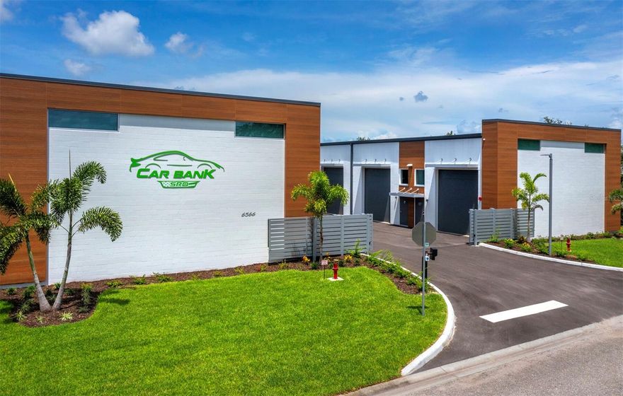Welcome to Car Bank SRQ – Where Your Passion Has a Home. A new kind of luxury has arrived in Palmer Ranch, Sarasota. Car Bank SRQ isn’t
 just a garage—it's your private, customizable haven built for those who live and breathe the thrill of the road. Whether you’re a car collector,
 motorsports enthusiast, RV adventurer, or boat owner, this is your chance to own more than just storage—it’s a lifestyle. Picture your personal
 warehouse: climate-controlled, ultra-secure, and fully private, with 24/7 gated access and just 18 exclusive units in the entire community. Unit
 #1 is a unique opportunity to join this exclusive community. Each garage condominium is a blank canvas for your imagination—design a sleek
 showroom, create the ultimate race-prep space, install a car lift, custom cabinetry,
 luxury flooring, or even a lounge area where you and fellow gearheads can swap stories over coffee. With 20' ceilings, there’s more than enough
 room to go big. Need to freshen up your ride? Take advantage of the on-site detail bay.  Inside your condo: Approx. 1,000 sq ft of space (42’D x 24’W), Massive 14’H x 12’W
 garage doors, A spacious half bathroom, HVAC, and utility sink, Transom windows on the front and rear and extra side windows in unit 1, Fire sprinklers and monitored
 alarms for peace of mind, Low monthly HOA fees. Located in the heart of Palmer Ranch, you’re minutes from dealership row, a short walk/bike
 ride to the scenic Legacy Trail, and just a quick drive to downtown Sarasota, Siesta Key, Casey Key, and I-75. Whether you're housing a classic
 collection, building your dream garage lounge, prepping for track day, or storing your RV between epic road trips—Car Bank SRQ gives you the
 keys to do it all in style!