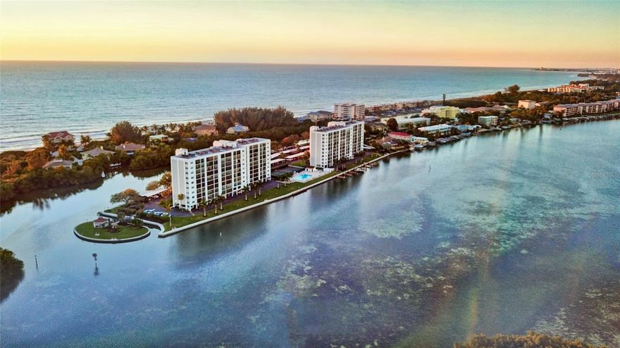 Your opportunity is here!  The Penthouse perched on the top 10th floor, offers unparalleled 180-degree views of the Gulf of Mexico and Intercoastal Waterways.  From sunrise to sunset, this condo captures the essence of coastal living.  Step inside to discover a refreshed and elegantly staged interior.  The one-bedroom ensuite, with its eastern water views, provides a tranquil retreat, while the spacious bathroom provides two private entrances.  Easy-to-maintain hard surface flooring enhances the light and airy feel, seamlessly connecting to the enclosed lanai–a 22-foot-long glass-enclosed oasis that frames panoramic multi-waterway views. Convenience is ensured with assigned under-building parking, a dedicated 1st floor storage area & dual building elevators. Nestled in the historic southern tip of Siesta Key Island, this iconic gated community spans over 5 acres of natural beauty. Stay active in the fitness room, complete with men’s and women’s saunas. Enjoy the heated lap pool & spa.  Boat docks are available for water enthusiasts and kayak storage and launch facilities make exploring the vast waterways a breeze.  Lighted tennis and pickleball courts invite friendly competition and you can cross the bridge to a private island where BBQs, butterfly garden and fishing await. The Community Club House is a hub for social gatherings and onsite property management and maintenance provide peace of mind.  Don’t miss the chance to embrace this coastal luxury opportunity.  Contact me today for your private showing!