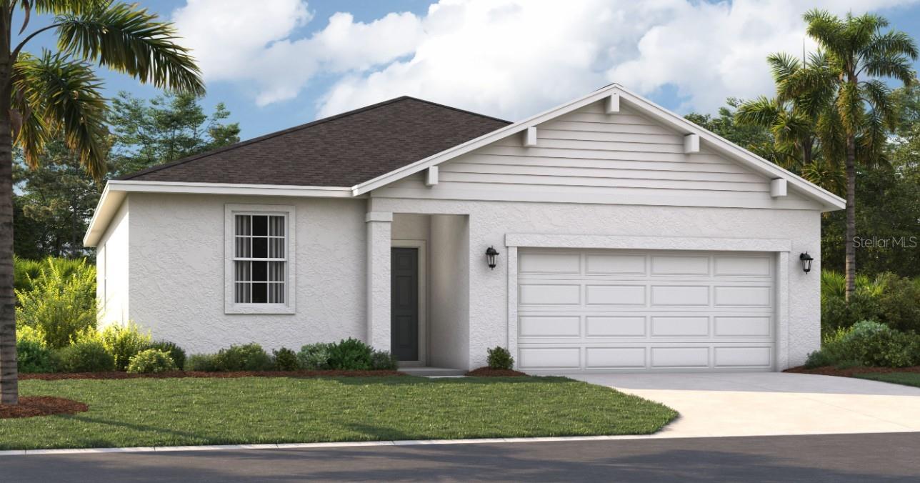 One or more photo(s) has been virtually staged. Under Construction. Nestled in the heart of Eustis and just a short drive from downtown Mount Dora, Hidden Cove offers easy access to a variety of shopping, dining, and entertainment options. This quiet, tucked-away neighborhood is surrounded by the stunning beauty of multiple lakes, including Lake Eustis—the centerpiece of the Harris Chain of Lakes—and West Crooked Lake, right in your backyard. With numerous parks and golf courses nearby, you'll never run out of outdoor recreation opportunities. At Hidden Cove, enjoy the perfect balance of living in a private neighborhood near peaceful lakes, quaint downtowns and many local attractions.
The Portland is the perfect floorplan to take advantage of the Florida lifestyle. In this home, guests are greeted by a covered entryway that leads to a spacious living room on the main level. No matter where you are in this space, the open floor plan is a great place to entertain family and friends. The kitchen island allows for natural movement through the main level, keeping the kitchen as the focal point of the home. Two spacious bedrooms share a bathroom on the main level, and the true showcase of this home is the primary suite, which offers utmost luxury and privacy. It has everything you need with dual vanities, a large walk-in closet, and a walk-in shower. This home is an oasis for those looking for a new construction home, built for the way you live!