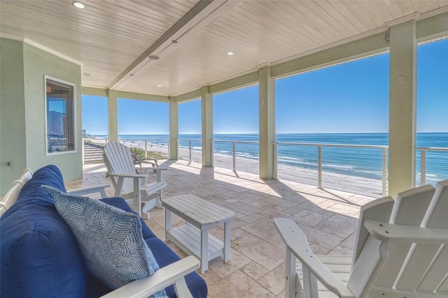 Truly a unique Key West inspired home that embodies living the Coastal Lifestyle! This luxury Residence is set back on a private Beach Front street in Redington Shores. Stunning two story Penthouse Residence offers the best of both worlds. Can’t decide between a private home or a condo? This unique property gives you both all in one. Offering 5370 sq.ft. of luxury with four en-suites, media room, 10 ft ceilings and four expansive terraces with exceptional views of the Gulf of Mexico and sunrise views to the Intracoastal waterway along with property management so you do not have to concern yourself with the day-to-day maintenance of a Seaside home. From the moment you enter you will be taken in by the breathtaking views of the azure waters of the Gulf of Mexico, not to mention the luxurious coastal details from the wood flooring to the beautiful ceiling treatments. Fabulous gourmet kitchen has an abundance of space with butler’s pantry, two toned cabinets, high end stainless appliances, six burner gas range that is sure to please! On the main floor you have a large open great room with a beautifully tiled gas fireplace, gourmet kitchen, laundry, guest bath and two guest en-suites. The second level is comprised of the GRAND Master suite with an expansive beach front terrace and outdoor fireplace, luxury bath, a dream closet w/ separate laundry as well as a guest suite that can also be a private office. Lastly a private 2 car garage with room for another 2 to 3 cars in the driveway and an air conditioned poolside cabana with an additional 500 sq.ft (mol) not included in the square footage.  You will love the setting off of the main road and the park across the street.