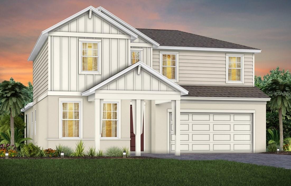 EverBe is a new master planned community where convenience and connections combine to create a new standard for home. Located in Orlando with quick access to 417 & 528, this lifestyle community will offer miles of pathways & trails, wi-fi-enabled green spaces, unique outdoor recreation areas, a fitness center, a clubhouse complex with resort pool, 2G internet, and a waterfront amenity and town center. Get excited for EverBe - everything home should ever be!
The beautifully designed 4 bedroom with enclosed flex room, 3 bathroom, 2 car garage Coral Grand home offers the perfect blend of luxury, comfort, and functionality. As you step inside, you are greeted by a grand foyer that opens to the second floor, creating an inviting and open atmosphere. To your left, a spacious secondary bedroom and full bath provide ideal accommodations for guests. Adjacent, an enclosed flex room offers endless possibilities – whether it’s a private office, hobby room, or a cozy reading nook. Travel deeper into the heart of the home, and you’ll find an expansive open concept layout that seamlessly connects the gathering room, kitchen, and cafe. Large windows throughout the main living areas flood the space with natural light, creating a warm and welcoming ambiance. The chef’s dream kitchen is a showstopper, complete with a built-in cooktop, stainless steel appliances, granite countertops, and soft-close cabinetry. Step outside to enjoy the covered lanai, complete with a sliding glass door that creates a seamless transition between indoor and outdoor living. The owner's suite, located conveniently on the first floor, provides a private retreat with ample space, and is complemented by a luxurious en-suite bathroom with a spa-like walk-in shower with rain shower head, a quartz-topped dual vanity, a private water closet, and an expansive walk-in closet. The laundry room is also thoughtfully located on the first floor, adding to the home’s convenience and ease of living. Upstairs, you’ll find two additional bedrooms, a full bathroom, and a spacious loft, offering plenty of room for everyone. Beautiful Shaw Wood-Look Luxury Vinyl Plank floors span the entire first floor, while tile adds durability in the bathrooms and laundry room, and plush, stain-resistant carpet covers the upstairs loft and bedrooms. For those who appreciate the convenience of technology, this home comes equipped with a surround sound pre-wire, security system pre-wire, digital IP camera pre-wire, and LED downlights, ensuring your home is as connected as it is beautiful. Experience the luxury of modern living with timeless design – schedule a tour today and see all that this exceptional home has to offer!