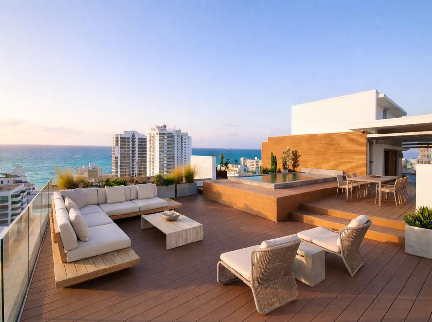 One or more photo(s) has been virtually staged. A Private Rooftop Estate Above Condado

Positioned within an exclusive boutique building in the residential heart of Condado Beach — and gracefully set at the corner of Plaza Antonia Quiñones park — this fully renovated penthouse duplex presents a rare opportunity to experience elevated coastal living with scale, privacy, and refined design, all within close proximity of the neighborhood’s most sought-after destinations.

Spanning approximately 8,290 total square feet, with 4,435 square feet of refined interior space, the residence unfolds across two meticulously curated levels. Five generously proportioned bedroom suites and six-and-one-half baths are complemented by marble floors that flow seamlessly throughout the home.

At the center of the residence, a bespoke Copatlife kitchen—appointed with Miele, Wolf, and Sub-Zero appliances—anchors the living spaces with quiet sophistication and architectural presence. Floor-to-ceiling openings frame sweeping ocean and city vistas, while natural light moves effortlessly across the interiors. Automated window treatments and a fully integrated lighting system allow for precise control of ambiance throughout the day and evening.

Above, the private rooftop terrace emerges as the home’s defining statement—an expansive, fully remodeled outdoor sanctuary offering panoramic views of Condado and the Atlantic horizon. A heated pool, generous lounge settings, and open-air entertaining areas create a setting equally suited for intimate evenings or larger-scale gatherings.

Residents benefit from 24-hour security, full backup power, and water cistern, ensuring uninterrupted comfort year-round.
Moments from Condado’s beaches, open green spaces, celebrated dining venues, and cultural destinations, this penthouse represents a compelling opportunity within one of Puerto Rico’s most enduring coastal enclaves. Photos 1, 2, 14, 21, 26, 28, and 40 are virtually staged and do not reflect the current state of the property.