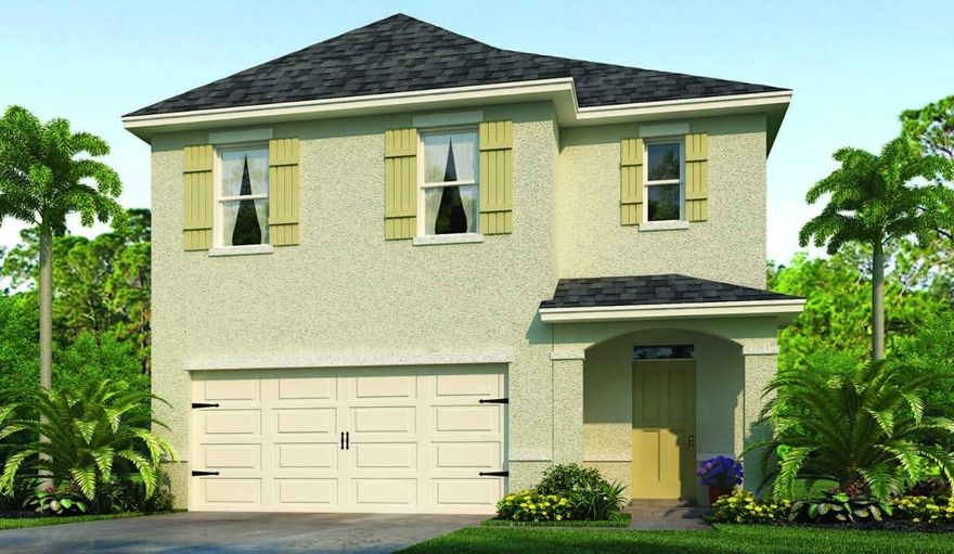 Eagle Hammock presents the Robie, available to build in Eagle Lake, Florida. This impressive all concrete block construction, two-story plan features a versatile floorplan to fit your needs. A spacious open-concept first floor which includes a well-appointed kitchen with sleek stainless steel appliances overlooking the living and dining area. Just off the living room you will find the singular downstairs bedroom and full bathroom. As you move upstairs you are greeted with a nice sized living/foyer space to utilize for work or play. Bedroom one is located just off the loft space and includes a spacious walk-in closet as well as ensuite bathroom with double vanity. Three additional bedrooms share a second upstairs bathroom and linen closet for extra storage. Your laundry room is located on the second floor as well as extra storage closets. Like all homes in Eagle Hammock, the Robie includes a Home is Connected smart home technology package which allows you to control your home with your smart device while near or away.
Pictures, photographs, colors, features, and sizes are for illustration purposes only and will vary from the homes as built. Home and community information including pricing, included features, terms, availability and amenities are subject to change and prior sale at any time without notice or obligation. ;Water: City