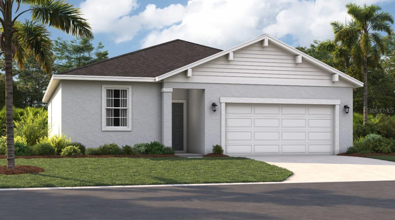 One or more photo(s) has been virtually staged. Under Construction. Conveniently located with access to SR 50 and SR 17, Sunset Lakes Estates is a short drive from downtown Clermont and Mount Dora, where you can enjoy delicious dining, shopping, or having fun on Lake Apopka with friends and family. If you have your sights set on big-city fun and entertainment, you're only 45 minutes from downtown Orlando, Disney World, or Universal Studios. Your new home awaits in Lake County! Contact us today to schedule an appointment!
The Portland is the perfect plan to take advantage of the Florida lifestyle. In this home, guests are greeted by a covered entryway that leads to a spacious living area on the main level. No matter where you are in this space, the open floor plan is a great place to entertain family and friends. The kitchen island allows for natural movement throughout the main level, keeping the kitchen as the focal point of the home. Two spacious bedrooms share a bathroom on the main level, and the true showcase of this home is the primary suite, which offers the utmost in luxury and privacy. It has everything you need with dual vanities, a large walk-in closet, and a walk-in shower. This home is an oasis for those looking for a new construction home built for the way you live!