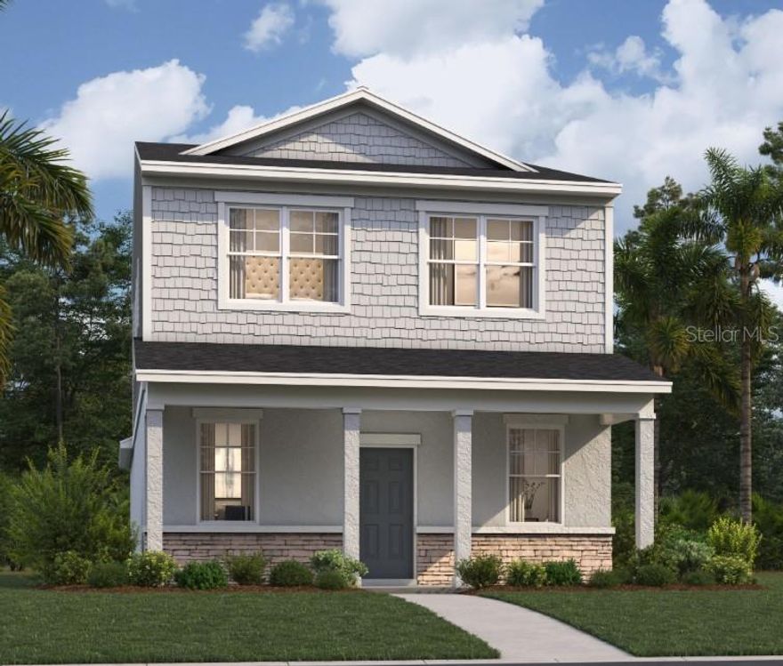 One or more photo(s) has been virtually staged. Under Construction. Stanley Martin builds new construction homes in the Brack Ranch community in St. Cloud, Florida. This neighborhood is ideally located midway between downtown Orlando and the beaches of Florida's east coast. You'll have the best of both worlds- the excitement of the city and the tranquility of the coast right at your fingertips. Downtown Orlando and its famous theme parks are just 25 miles away, and I-95 is only 35 miles away, making for an easy commute. With easy access to SR-417, SR-528, US-192, and Florida's Turnpike, your commute will be a breeze. Plus, with Orlando International Airport just a 15-minute drive away, travel is a breeze. It's not just about the surroundings: Brack Ranch is packed with amenities designed to enhance your lifestyle. Take a dip in the pool, relax in our clubhouse, or explore the many hiking trails.
The Newcomb is a 2-level single-family cottage home design with a clever open-concept layout, a rear 2-car garage, and energy-efficient features ideal for both hosting and unwinding. On the first floor, enjoy a roomy kitchen with pantry for added storage, a dining area, a great room, and a powder room, along with a covered patio. Upstairs, explore a primary suite with a walk-in closet and a double vanity bath, and a conveniently located laundry room to spare you from lugging clothes. Enjoy a flex room for family fun, along with the two extra bedrooms upstairs for family or guests. *Photos are from a similar home.