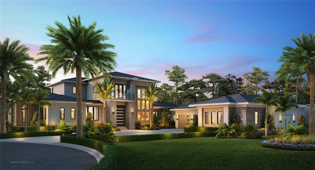 Pre-Construction. To be built. Currently under construction by DeVoe Custom Homes, this stunning two-story estate offers unparalleled privacy and is full of character, elegance and warmth. Located at the end of a cul-de-sac, the well-organized floor plan emphasizes flowing, open space connections among the main living areas and is outfitted to offer the highest level of finishes. Using every opportunity to embrace its lakeside setting, sliding glass doors and oversized windows are found in every room on the ground floor. The living room, sharing a double-sided gas fireplace with the foyer, opens to the dining room and kitchen. The kitchen features premium appliances by Wolf and Sub-Zero, an eat-in center island and a walk-in pantry with secret access to the laundry room. The home’s design celebrates a first-floor owner’s suite and three additional bedrooms on the second floor. A separate guest suite is found off the front of the house with its own private breezeway and entry, a full bath and a kitchenette. An expansive covered lanai with retractable screens follows the rear line of the home to create shaded entertainment spaces. The outdoor living area offers unending luxuries: a summer kitchen with a gas grill, sink and mini-fridge, a fire feature, and sweeping views of Lake Nona. The open-air pool is outfitted with a sun shelf, swim lane, raised spa, integrated planters and stepping pads. Additional details include a private dock, elevator and a five-car garage with a golf cart garage and air-conditioned storage.