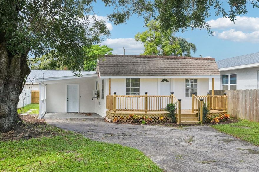 $10,000 towards closing costs! Non-Flood Zone (2) bedroom (1) bathroom with a (1) carport in the heart of Lealman and in close proximity to the interstate or US19  for commuting, downtown, or the beaches. Come check out this cute bungalow and everything it has to offer. Everything inside is new. Luxury Vinyl Plank floors are throughout the home, as well as a newer roof, a brand new kitchen, and a brand new front entry deck. The kitchen has new wood cabinets with quartz countertops, a tiled backsplash, and all-new stainless steel appliances. The primary bedroom is very large in size with plenty of closet space and bathroom access. The bathroom is new with a soaking tub, tiled surround, and spacious vanity. The second bedroom is split from the primary, and there is a bonus room right next to it that could be transformed into a larger bedroom. The backyard is fenced and has very luscious grass. Check it out today before it is gone!