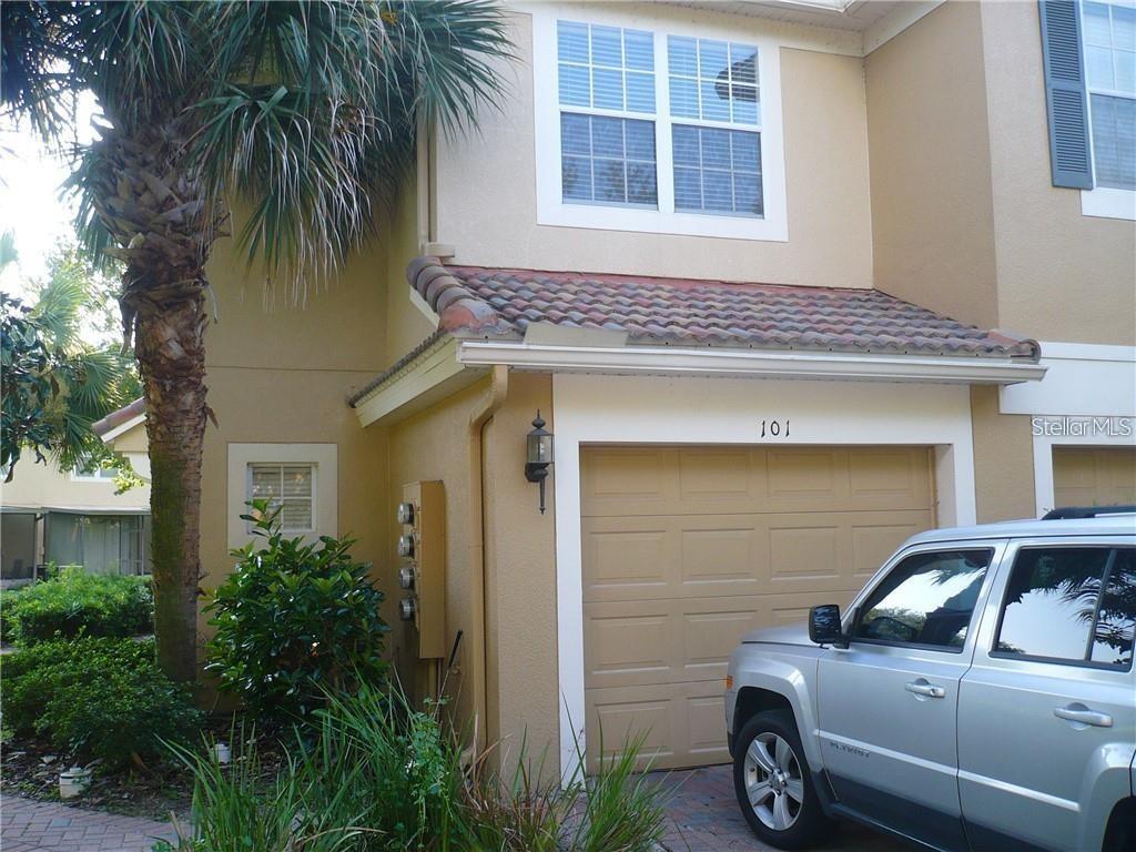 Welcome to this two-story end-unit condo in the much desirable gated community at Stonebridge Lakes. This 3-bedroom, 2.5-bathroom home has a one car garage, a nicely designed open floor plan with high ceilings for a bright and airy feel. The main floor features an open floor living and dining area with sliding glass doors leading to a screened-in patio overlooking a peaceful evenings – with no rear neighbors for added privacy. The kitchen is located toward the front of the home, conveniently near the half bath and garage entrance. Upstairs you’ll find two guest bedrooms, one with ensuite access to a shared full bathroom. A laundry closet is located off the landing for easy access. The spacious primary suite boasts vaulted ceilings. Pet friendly community with waste stations throughout. Enjoy Florida living with access to the community pool all within a gated community for added security and peace of mind. This home is conveniently located near shopping, dining, and major roadways. Schedule your private showing today!