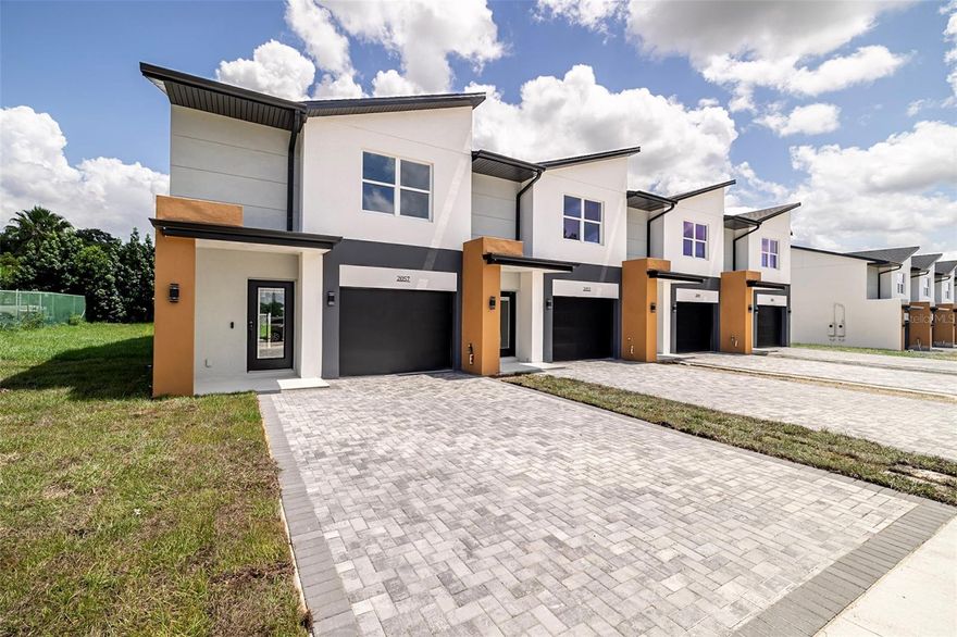 Beautiful brand-new 2-story townhome at Capri Village in Davenport, just minutes from Disney! Featuring 1,541 sq ft with 10’ ceilings on the main level, 8’ upstairs, 24x48 porcelain tile in living areas, and carpet in bedrooms. Gourmet kitchen with quartz countertops, stainless steel appliances, and 42” cabinets. Home includes Ring security system, blinds, covered lanai, private garage, and driveway for 2 cars. Exclusive community of only 12 residences with no CDD. Conveniently located near hospitals, outlet malls, and Central Florida attractions. Ready to move in!